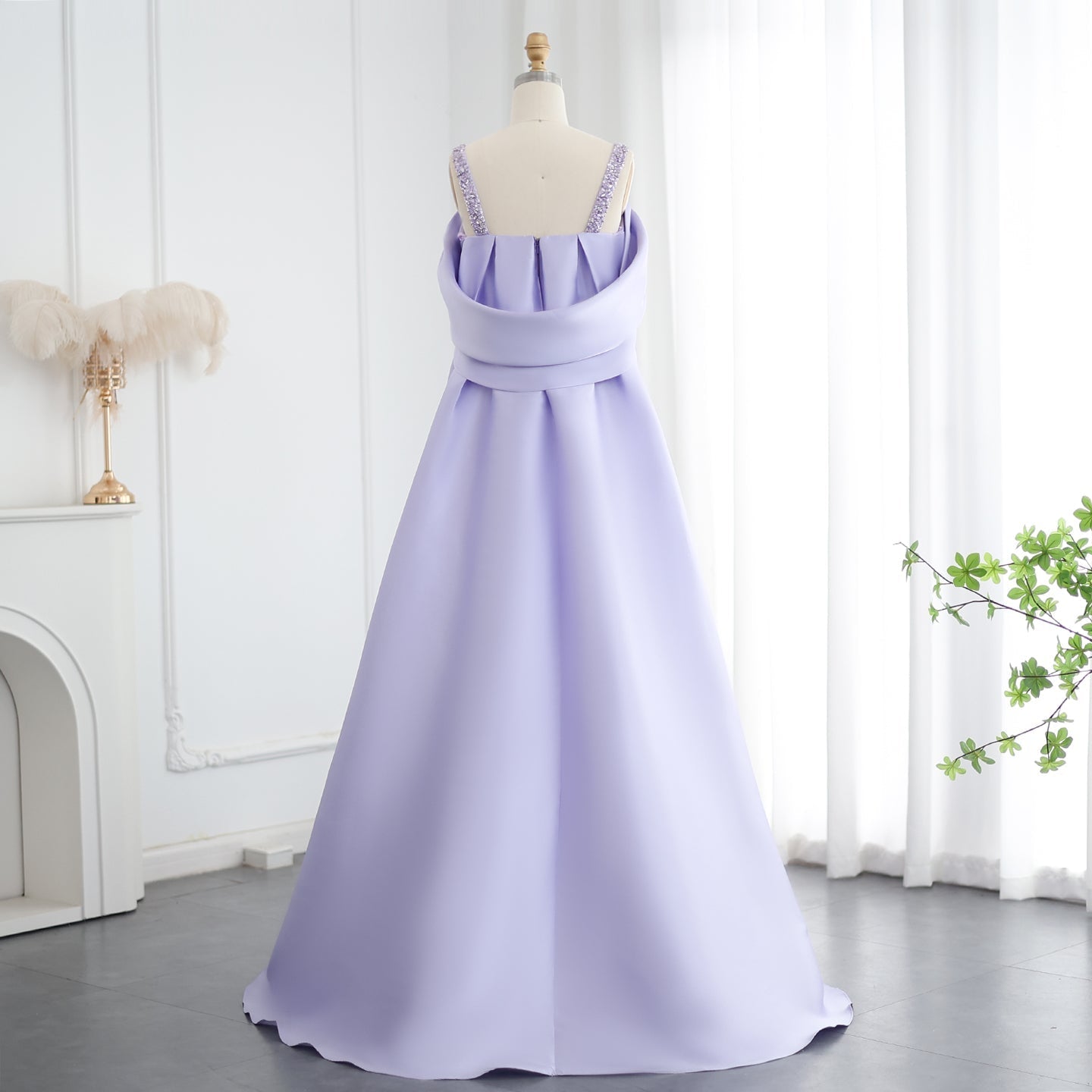 Luxury Lilac Beaded Off Shoulder Evening Dress with Cape SS341