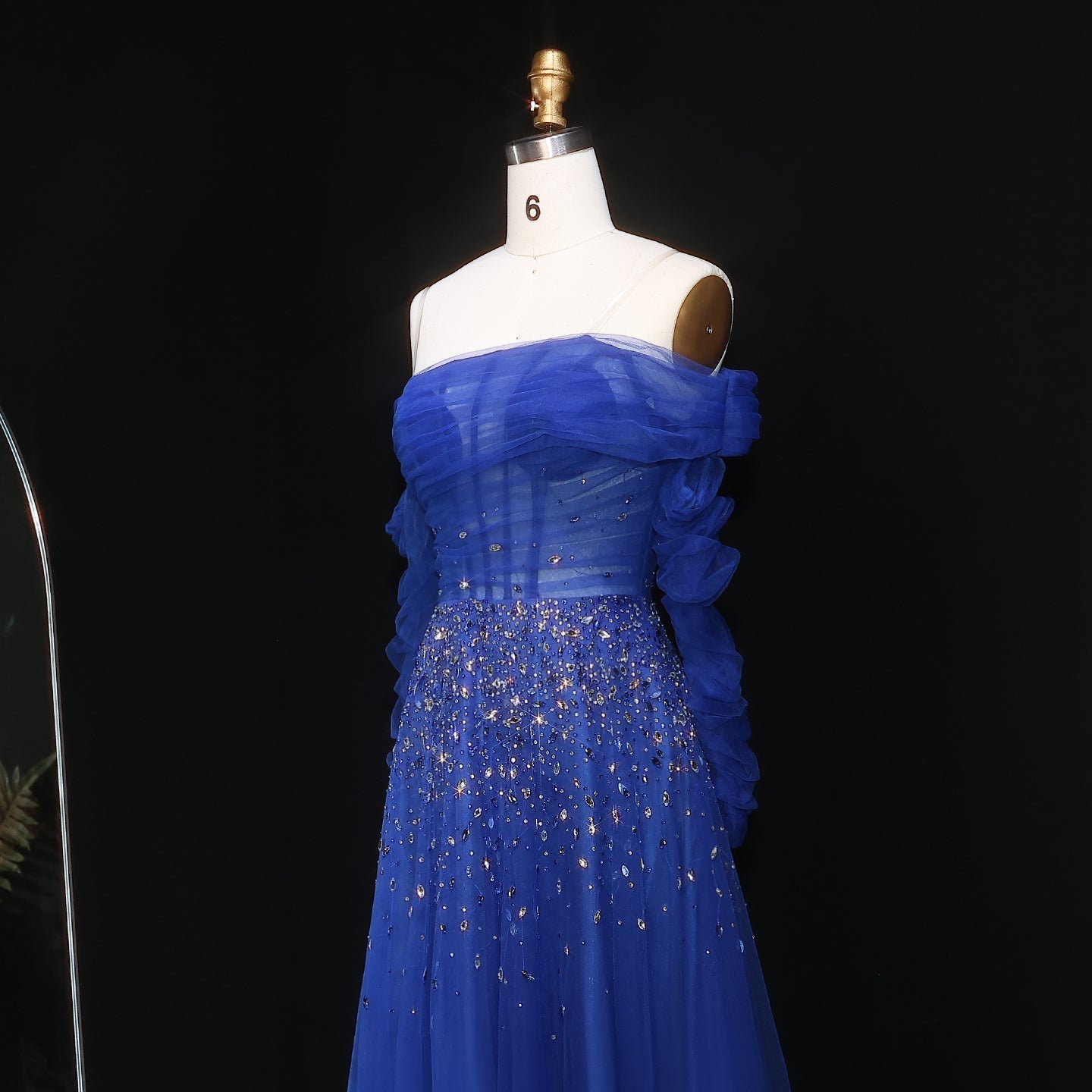 Elegant Black Beaded Tulle Off Shoulder Evening Dress SF333