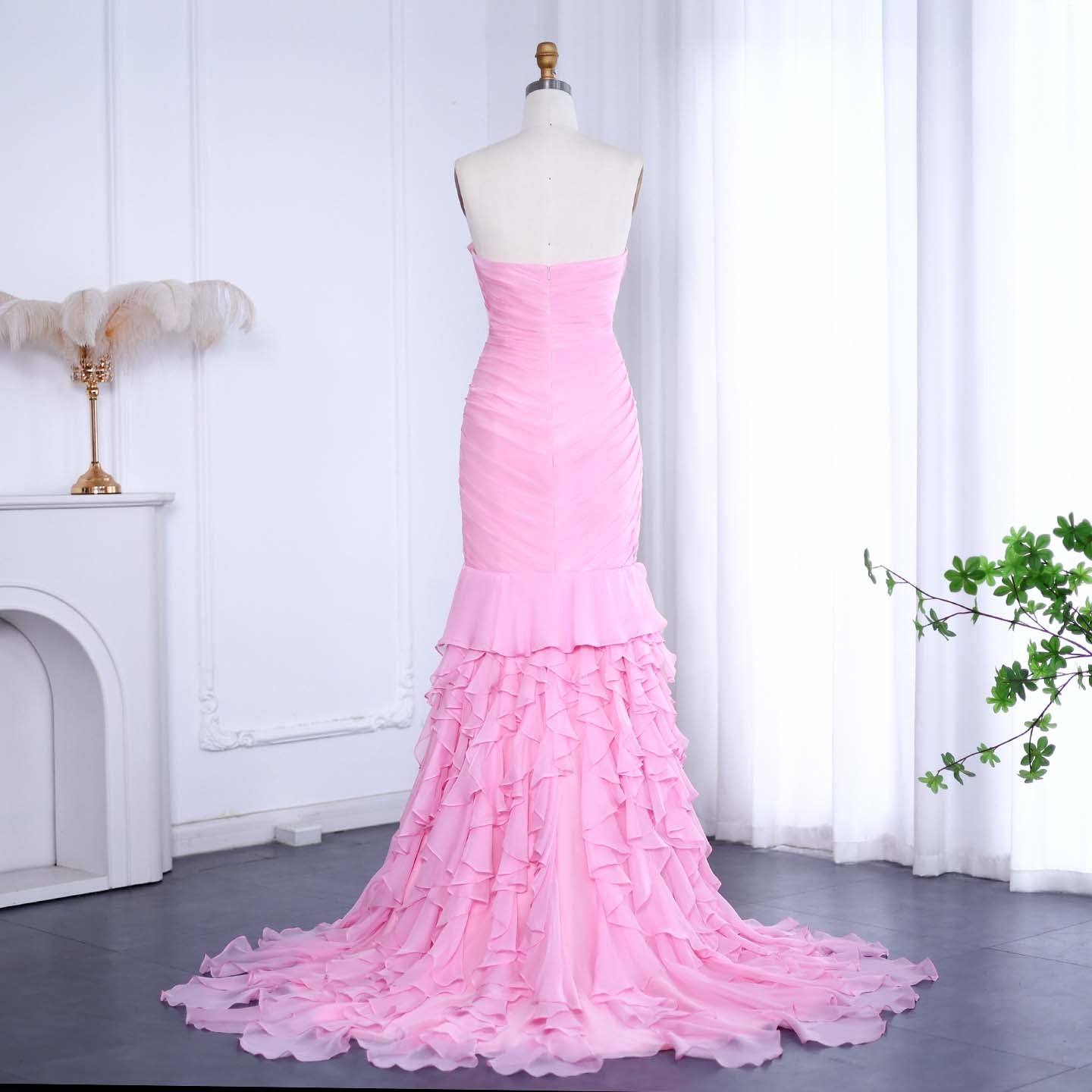 Blush Pink Ruffles Strapless Mermaid Evening Dress SF077