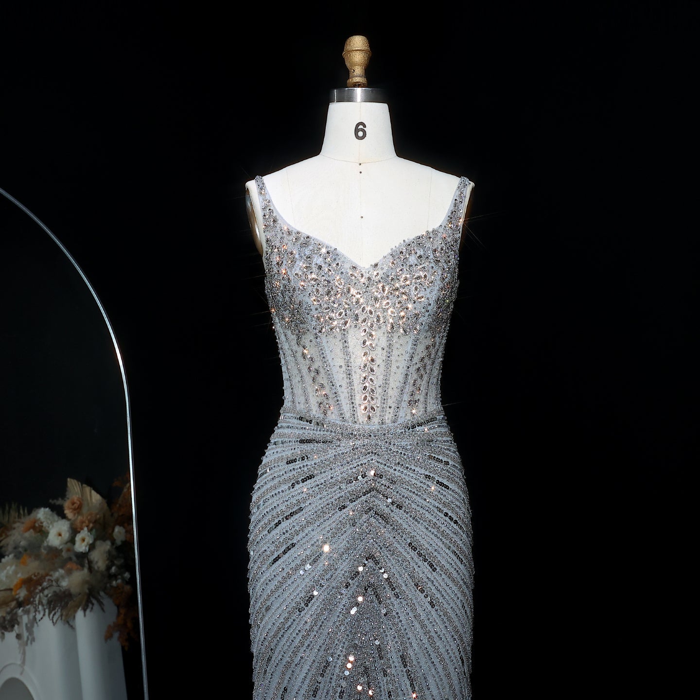 Luxury Champagne Spaghetti Beaded Evening Dress SS292