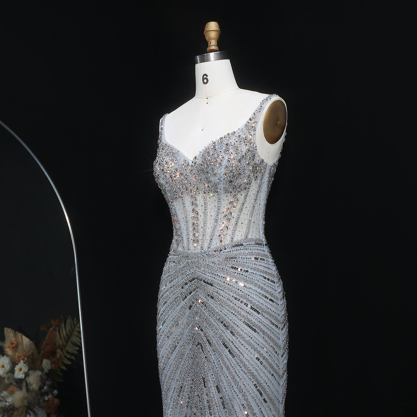 Luxury Champagne Spaghetti Beaded Evening Dress SS292