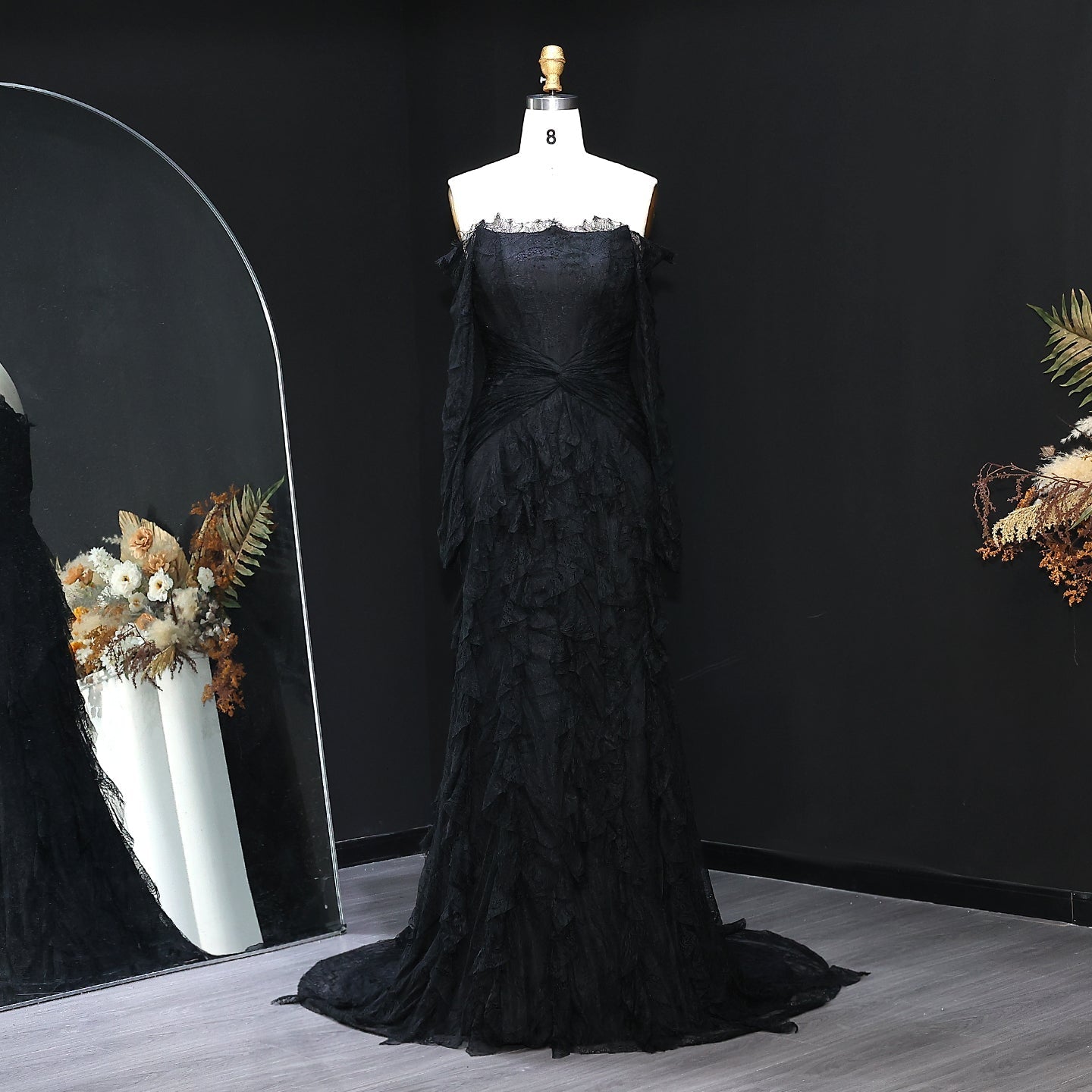 Elegant Blue Off Shoulder Lace Evening Dress SF519  Black / US 20