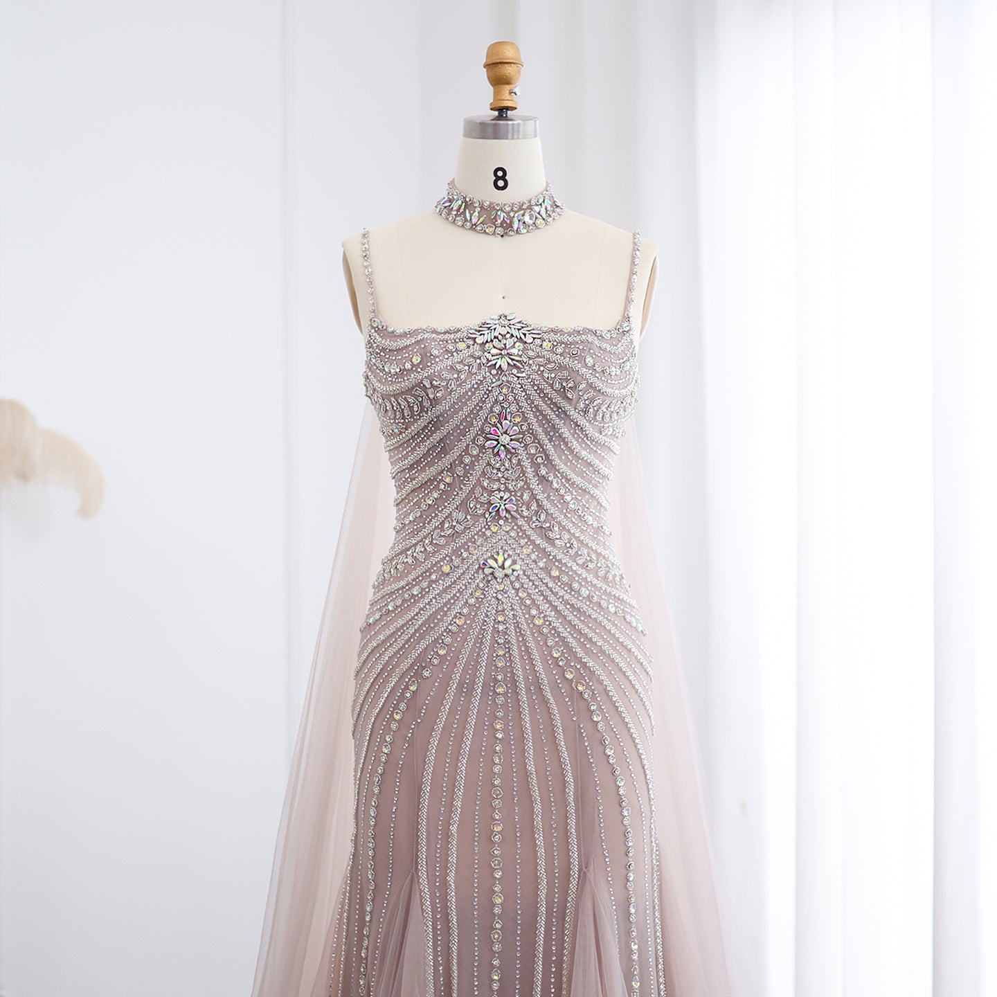 Luxury Navy Blue Mermaid Evening Dress with Chocker Cape SS325