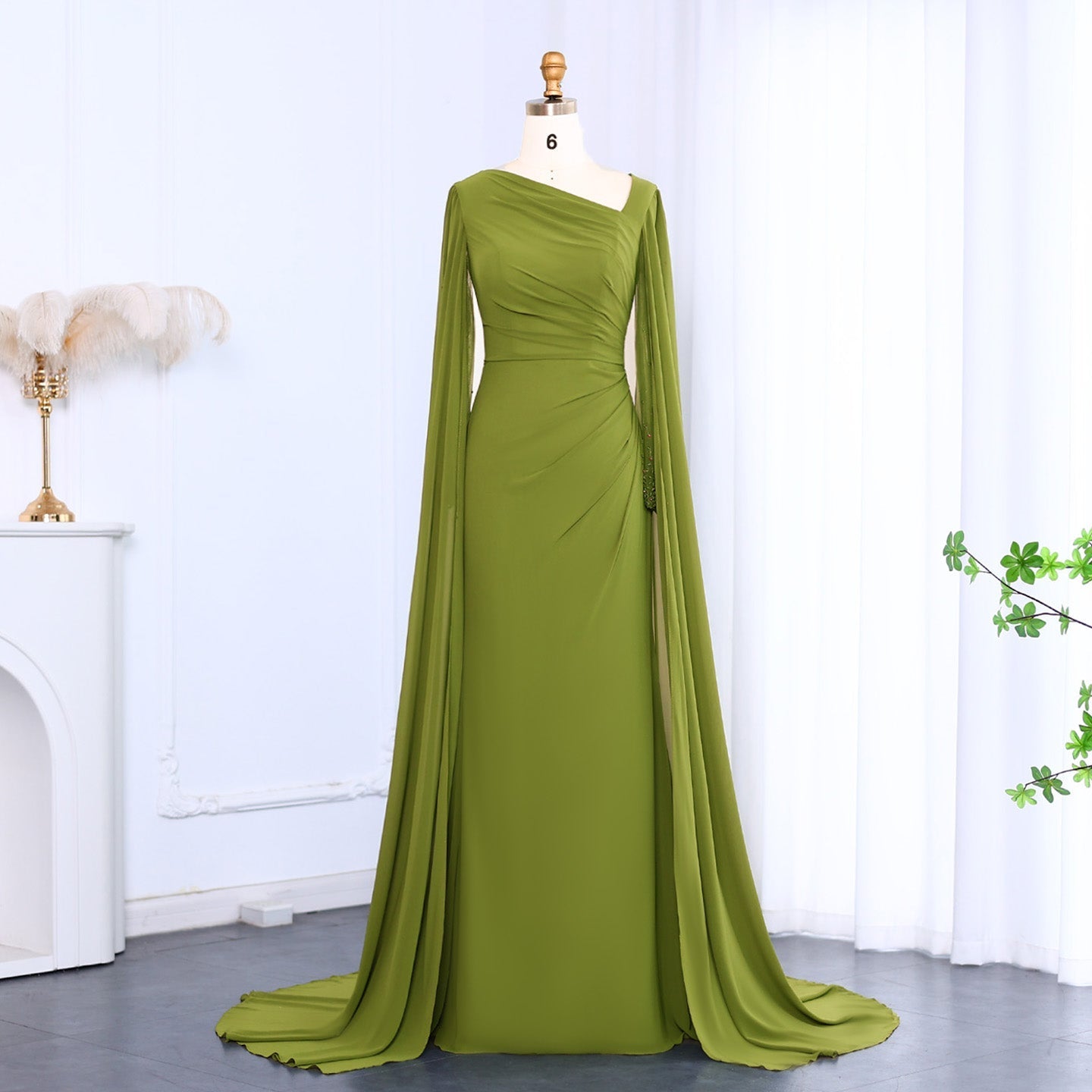 Elegant Green Long Sleeve Evening Dress SF051  Green / US 16