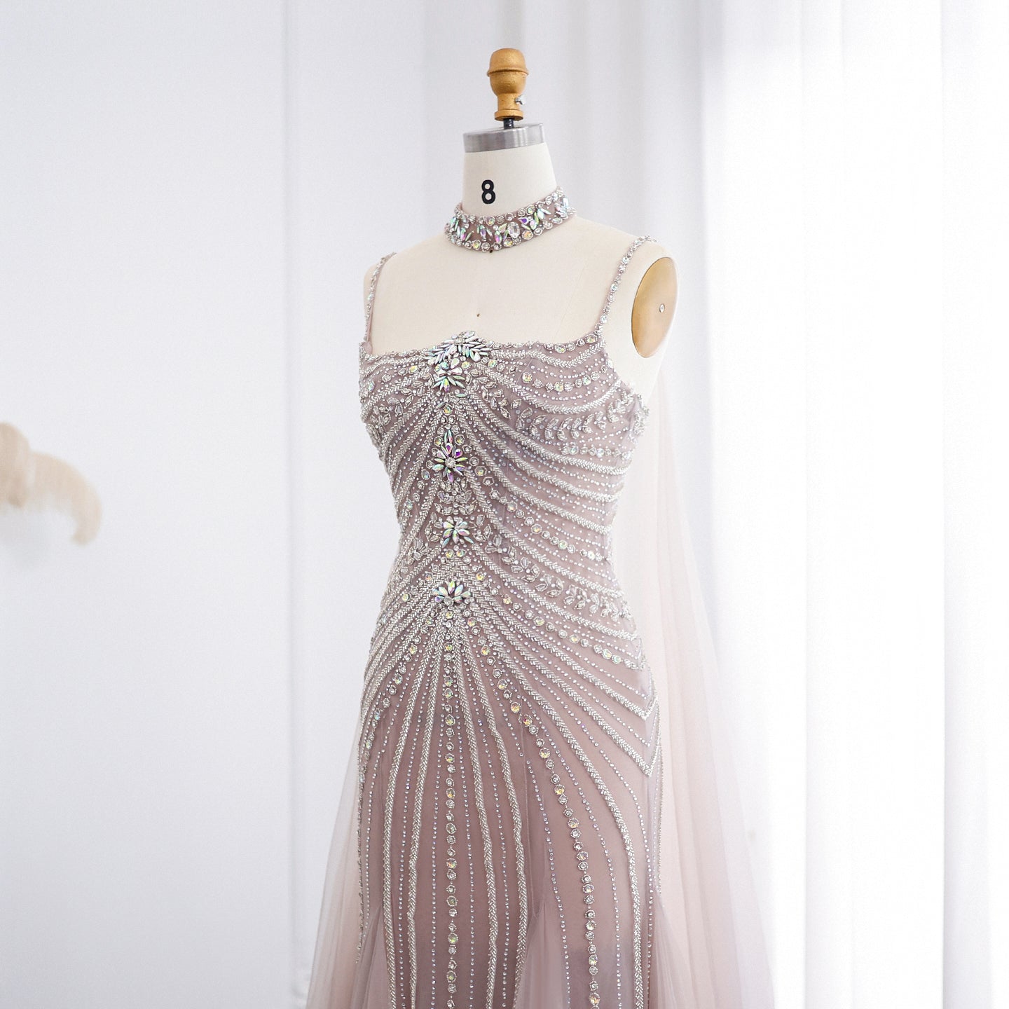 Luxury Navy Blue Mermaid Evening Dress with Chocker Cape SS325