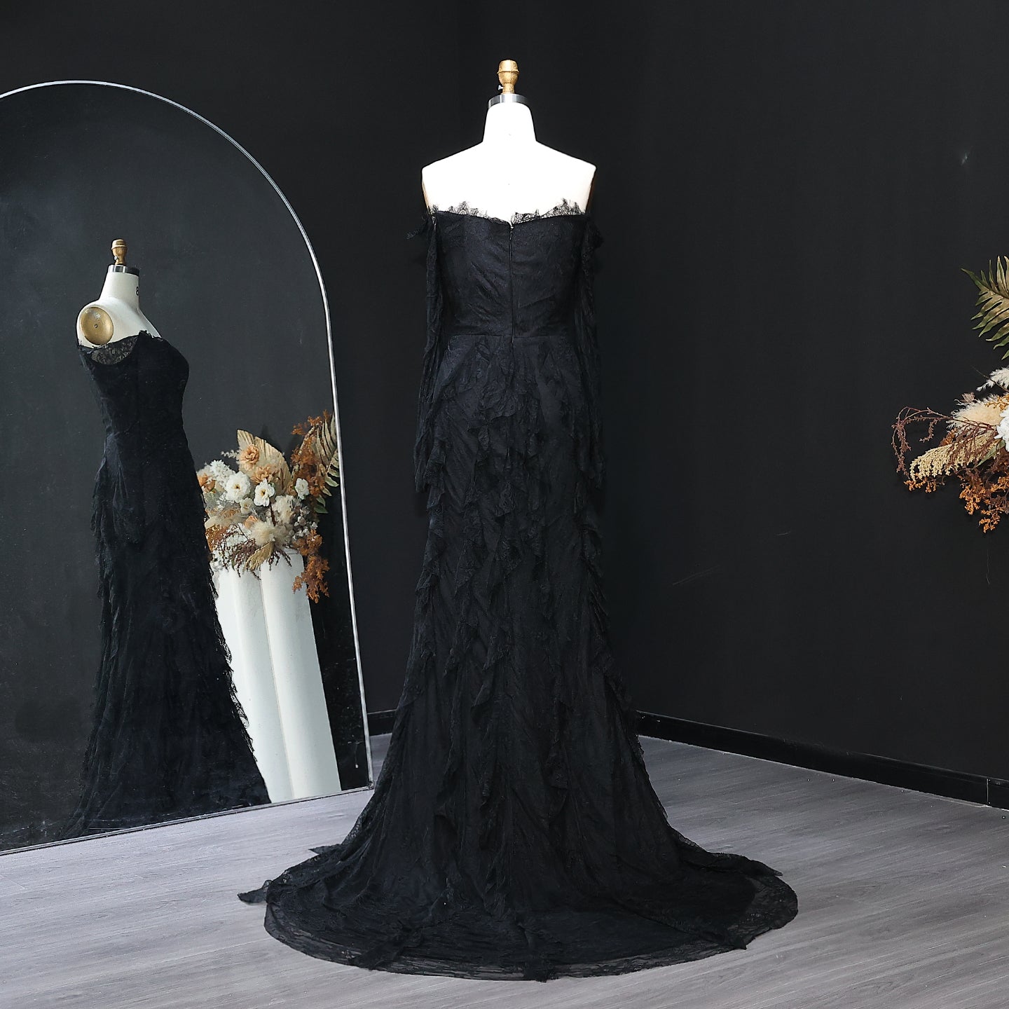 Elegant Blue Off Shoulder Lace Evening Dress SF519