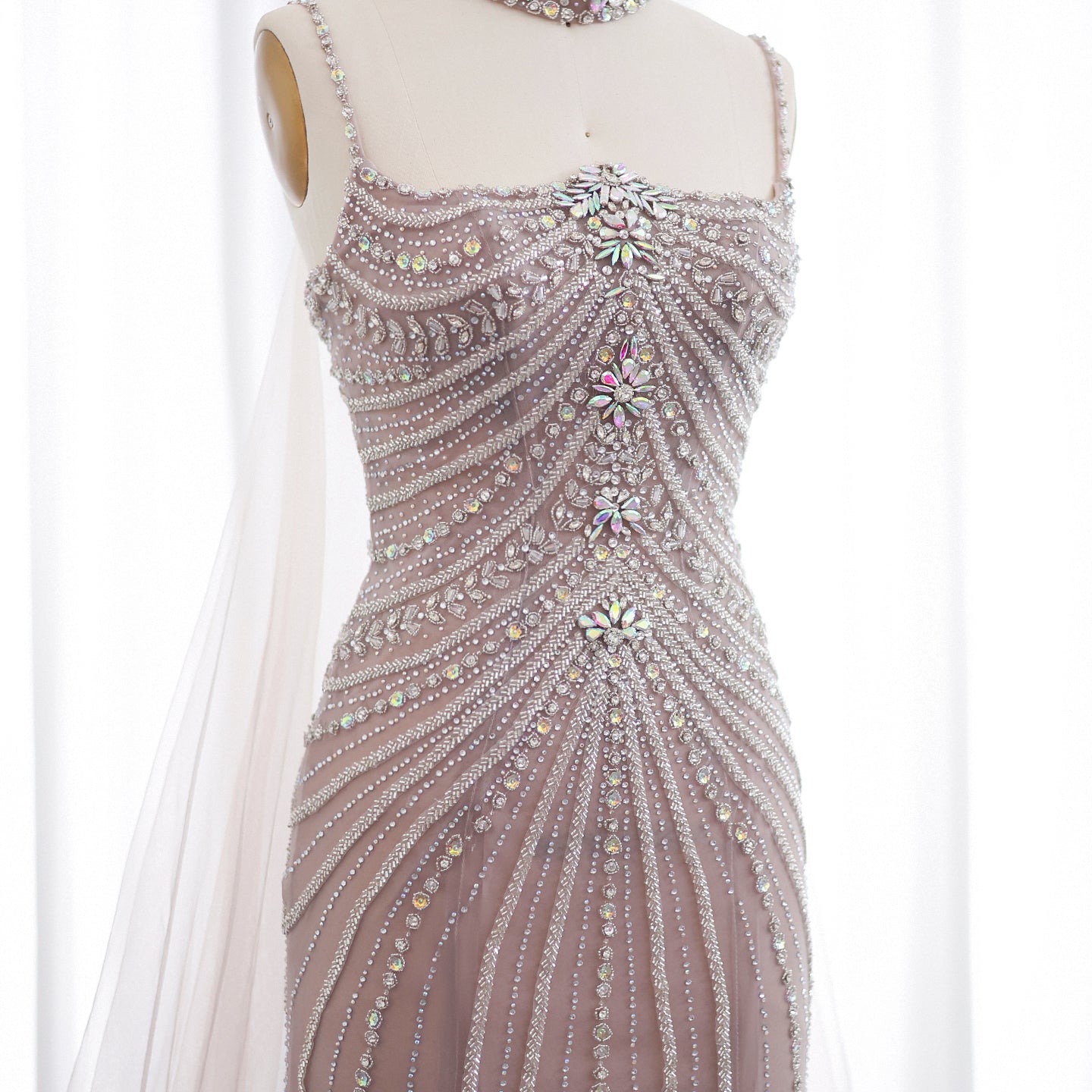 Luxury Navy Blue Mermaid Evening Dress with Chocker Cape SS325