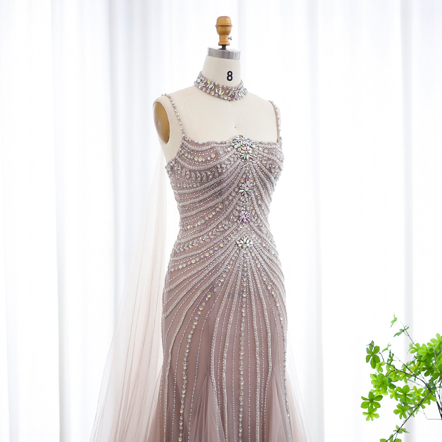 Luxury Navy Blue Mermaid Evening Dress with Chocker Cape SS325