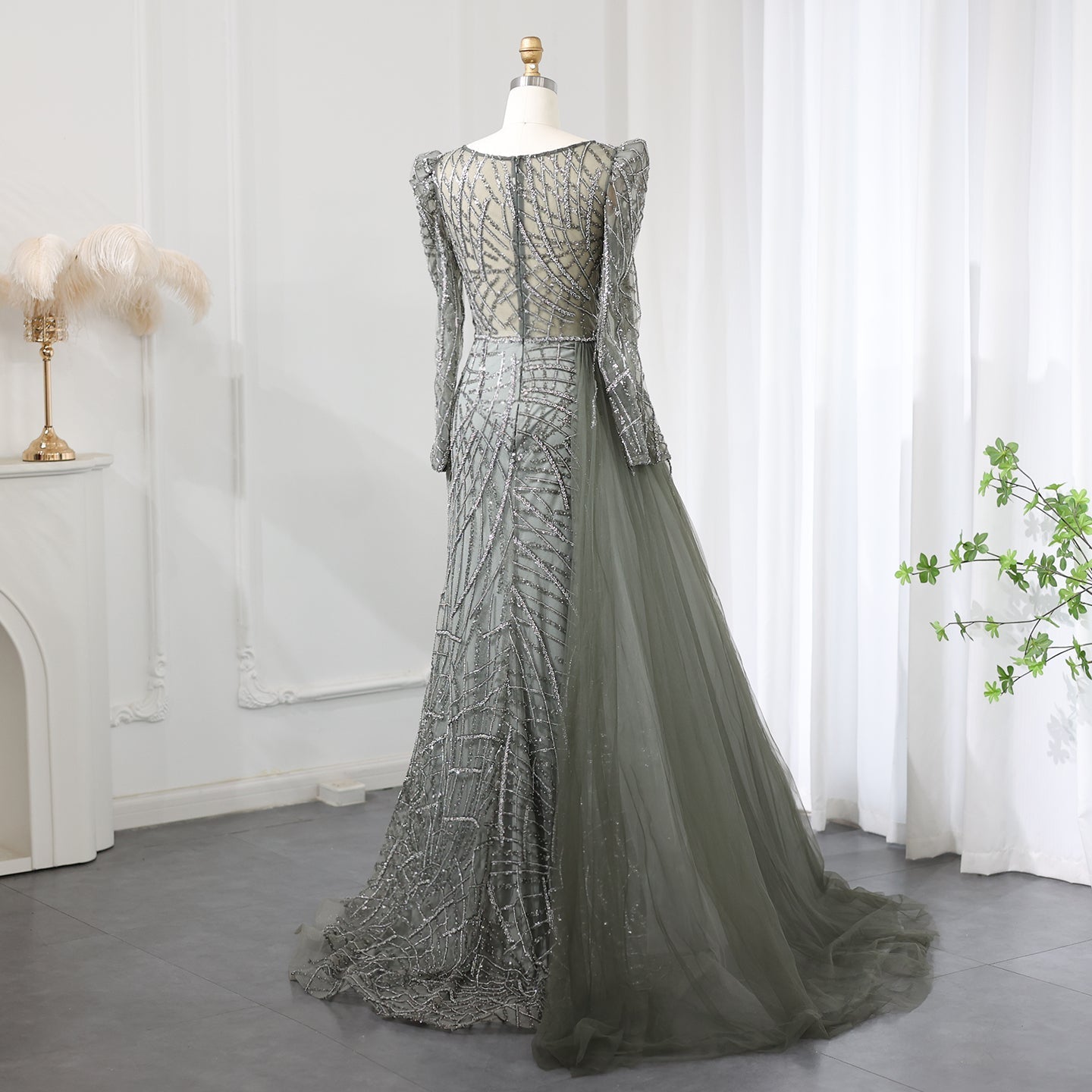 Luxury Gold Mermaid Evening Dresses with Overskirt SS048