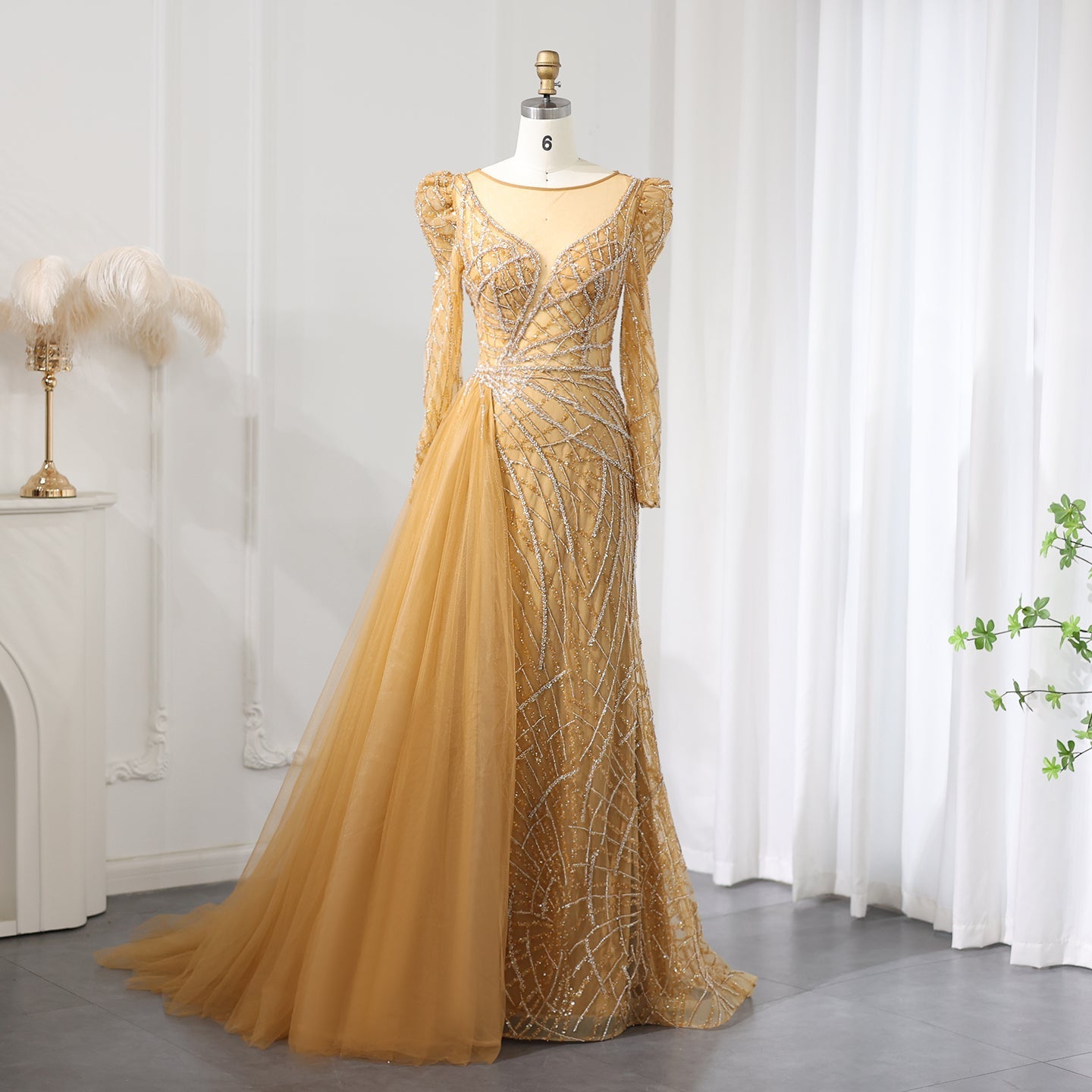 Luxury Gold Mermaid Evening Dresses with Overskirt SS048  Gold / US 20