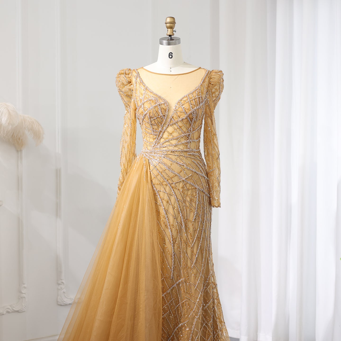 Luxury Gold Mermaid Evening Dresses with Overskirt SS048