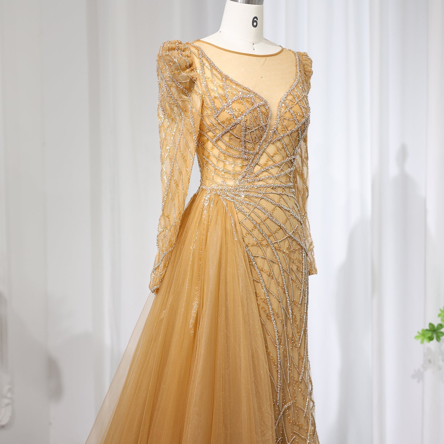 Luxury Gold Mermaid Evening Dresses with Overskirt SS048