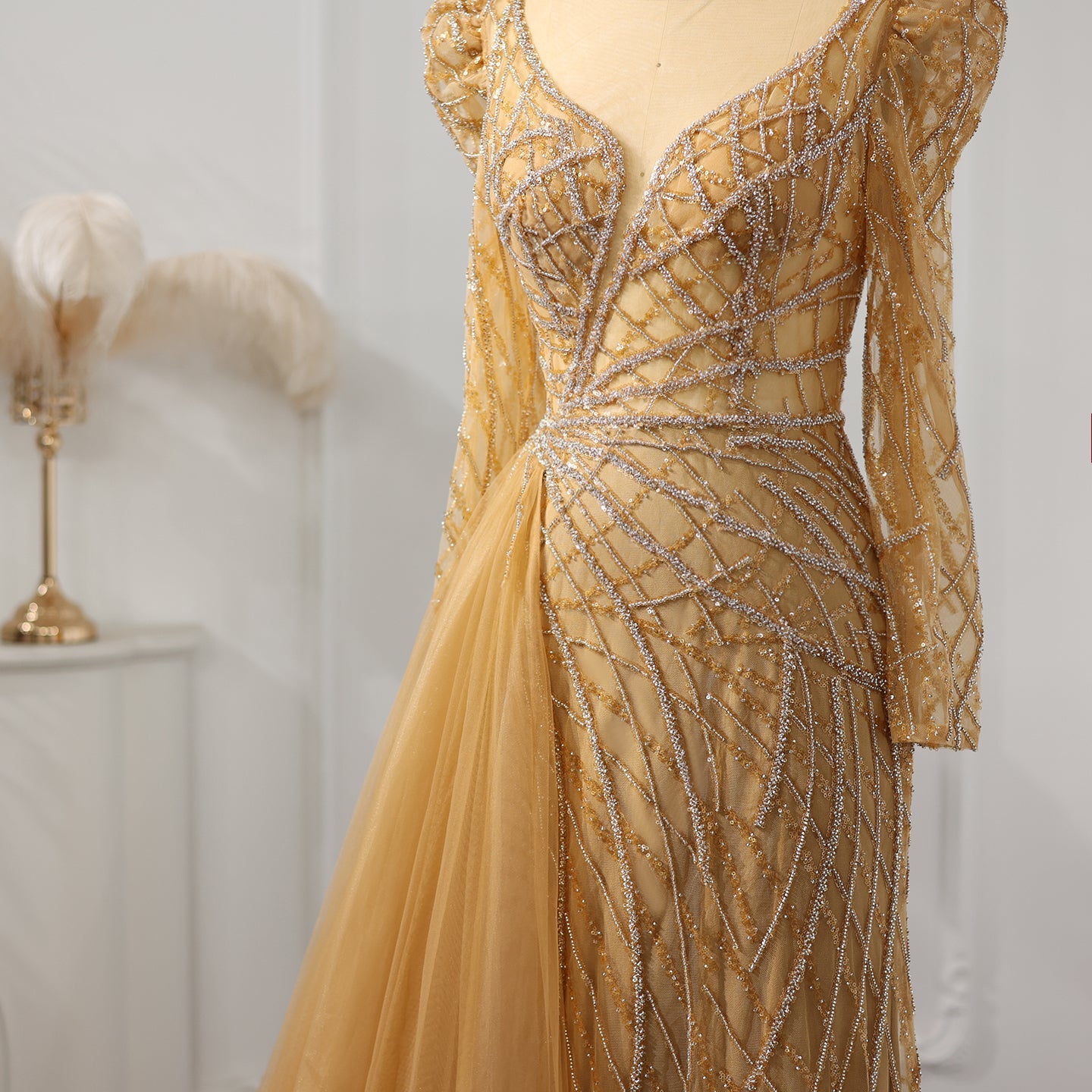 Luxury Gold Mermaid Evening Dresses with Overskirt SS048