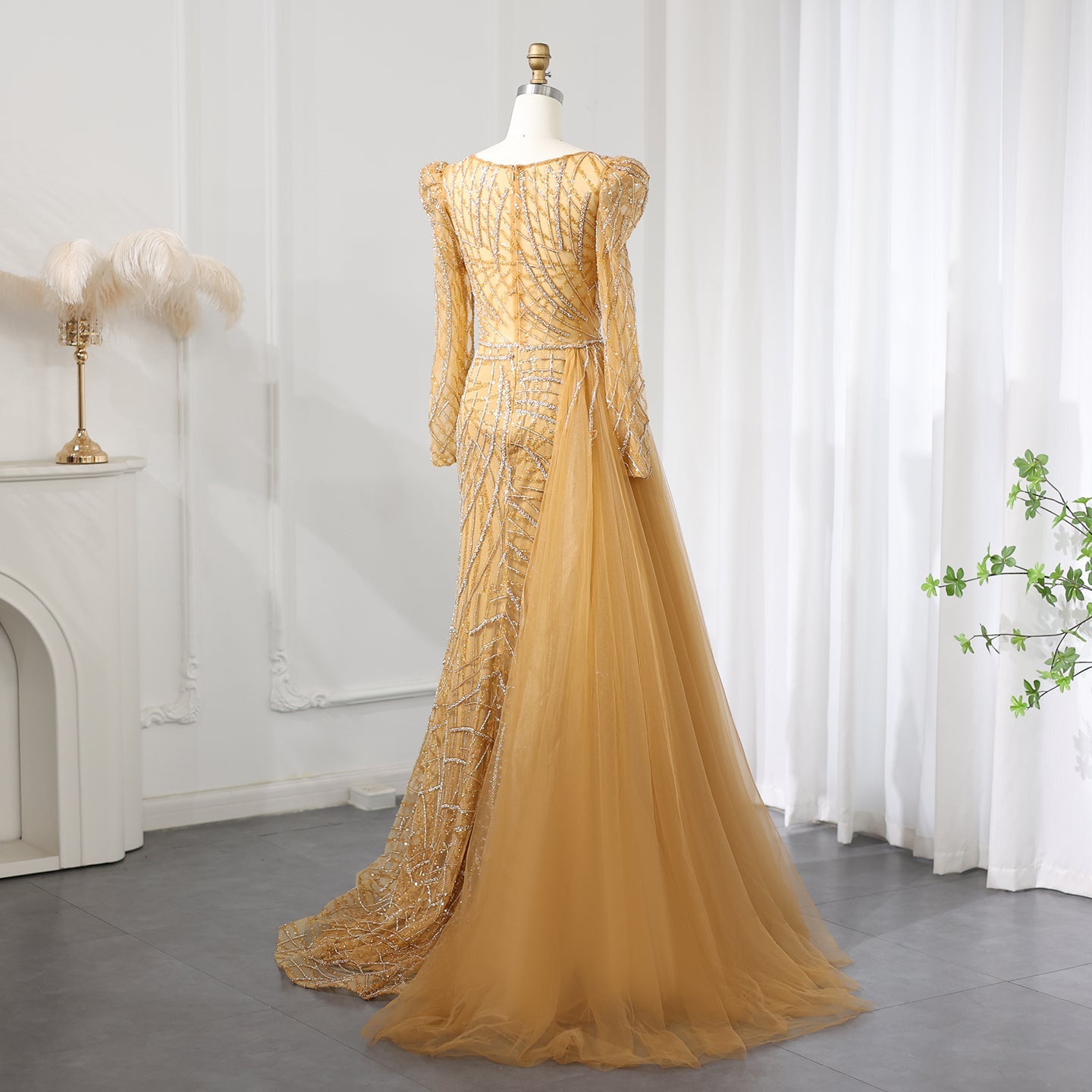 Luxury Gold Mermaid Evening Dresses with Overskirt SS048