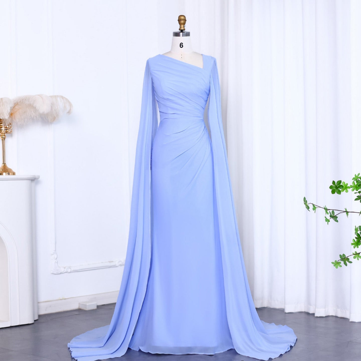 Elegant Green Long Sleeve Evening Dress SF051  Blue / US 16