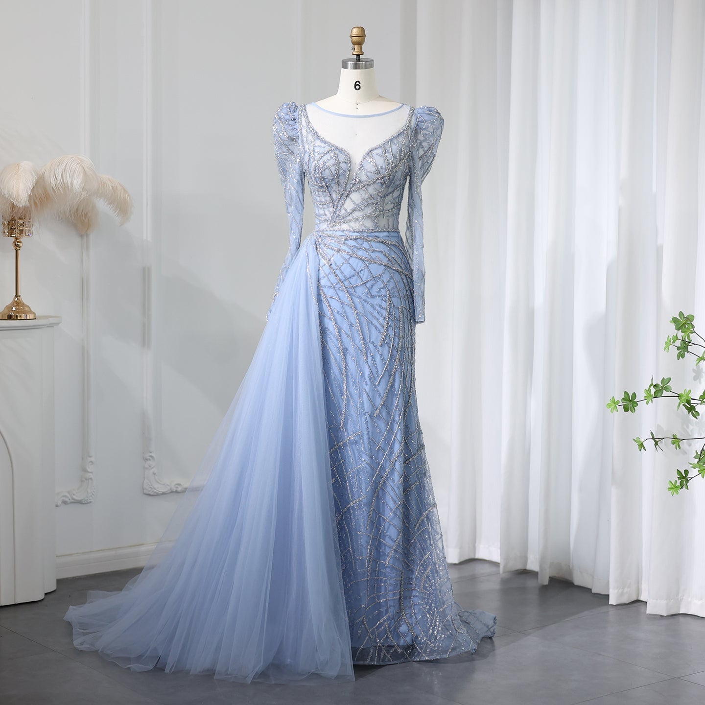 Luxury Gold Mermaid Evening Dresses with Overskirt SS048  Blue / US 20