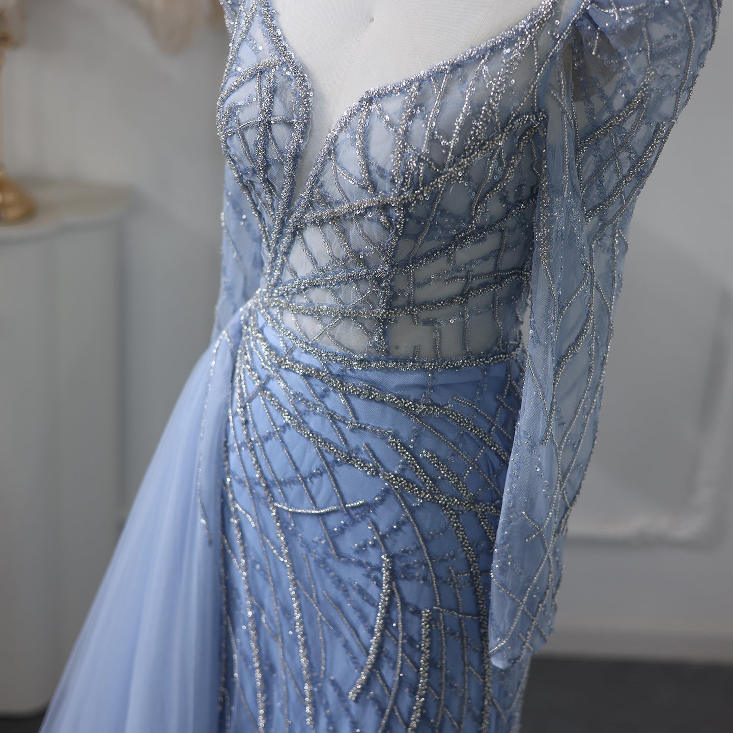 Luxury Gold Mermaid Evening Dresses with Overskirt SS048