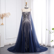 Luxury Navy Blue Mermaid Evening Dress with Chocker Cape SS325  Navy Blue / US 16