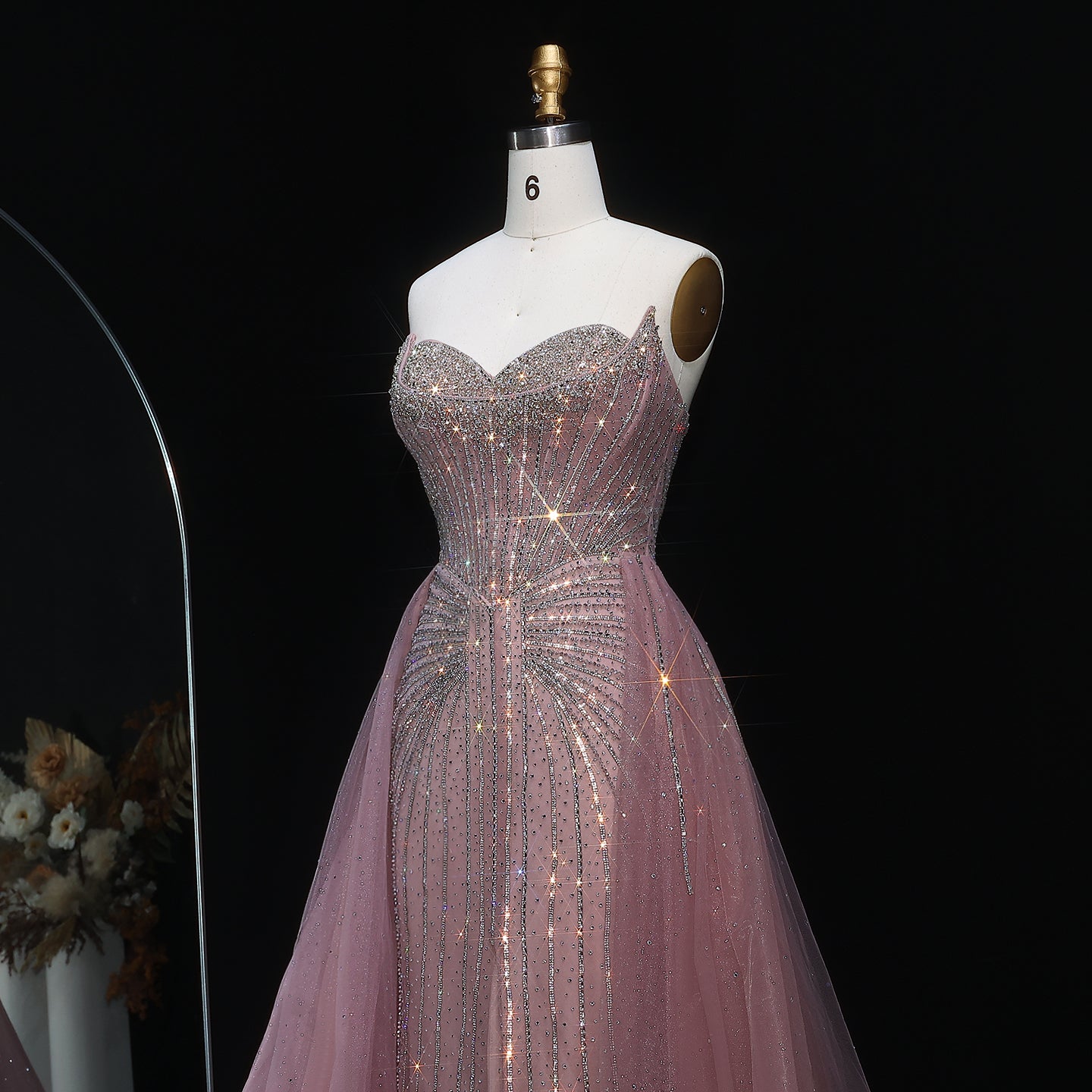 Sparkle Strapless Champagne Evening Dress with Overskirt SS360