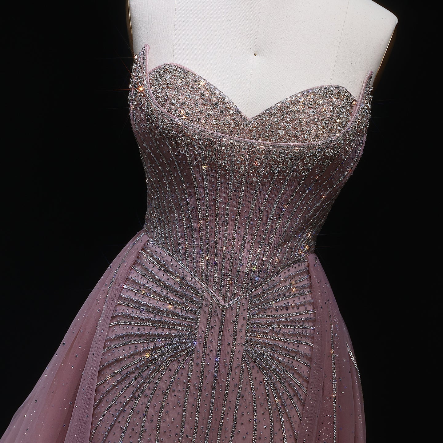 Sparkle Strapless Champagne Evening Dress with Overskirt SS360