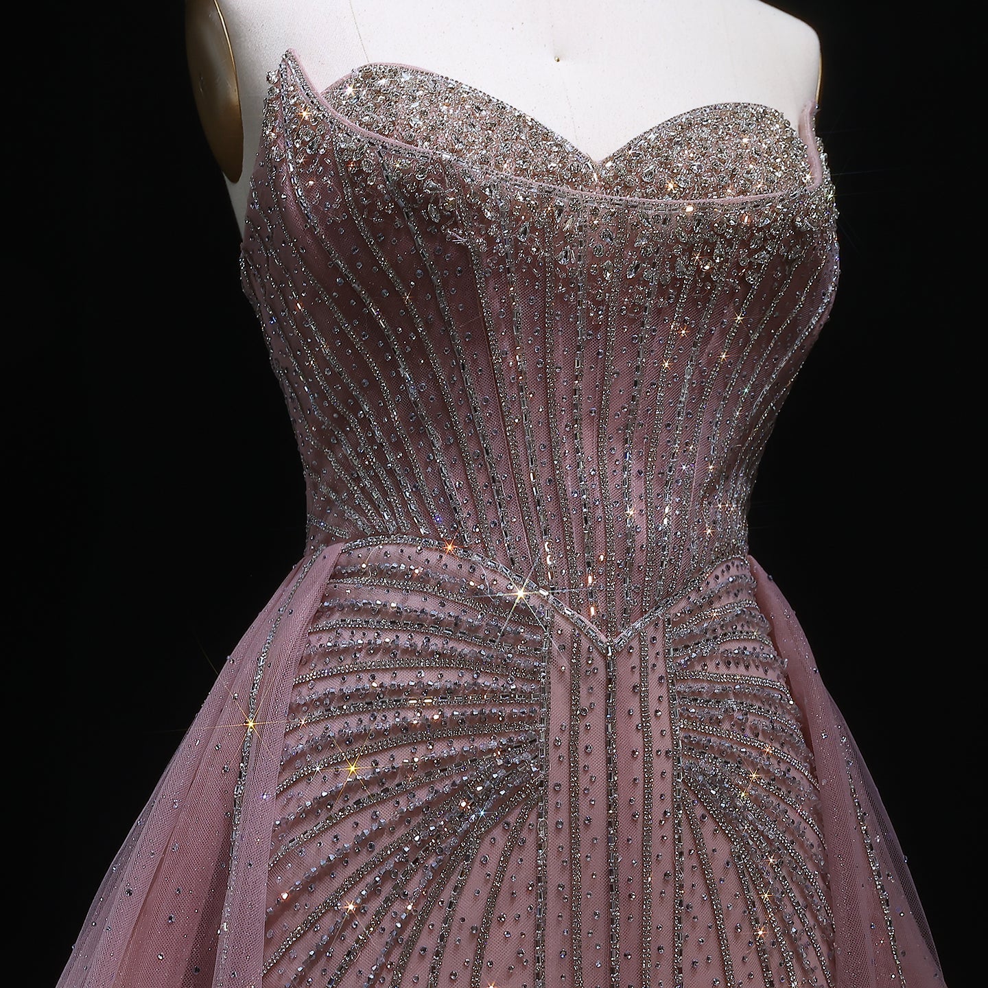 Sparkle Strapless Champagne Evening Dress with Overskirt SS360