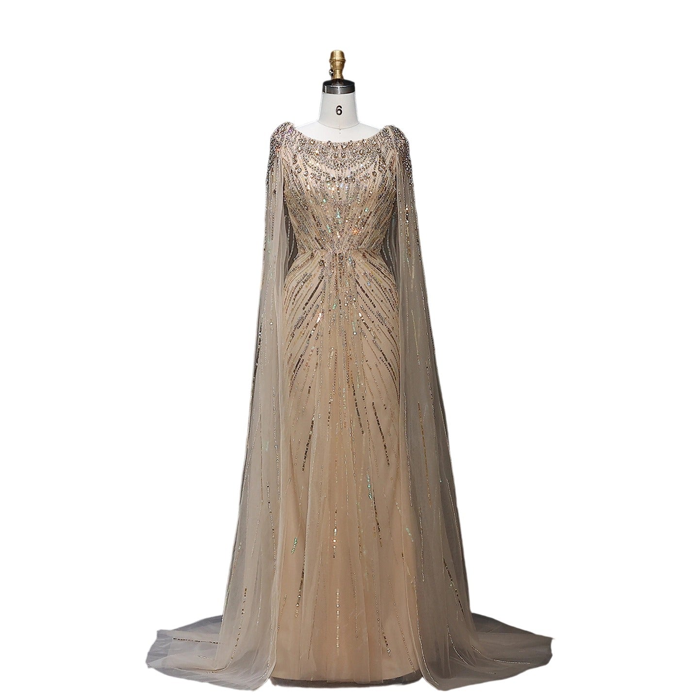 Luxury Crystal Lilac Evening Dress with Cape Sleeves SS549