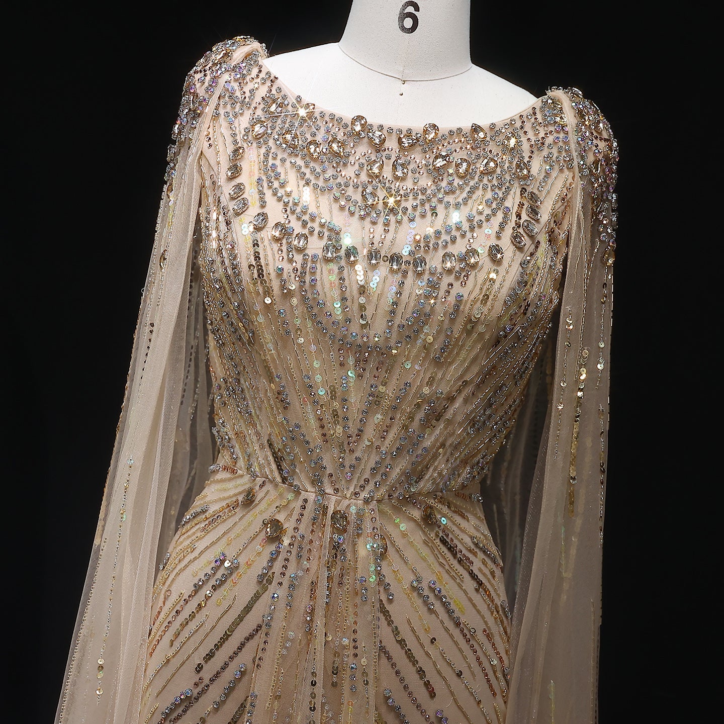 Luxury Crystal Lilac Evening Dress with Cape Sleeves SS549