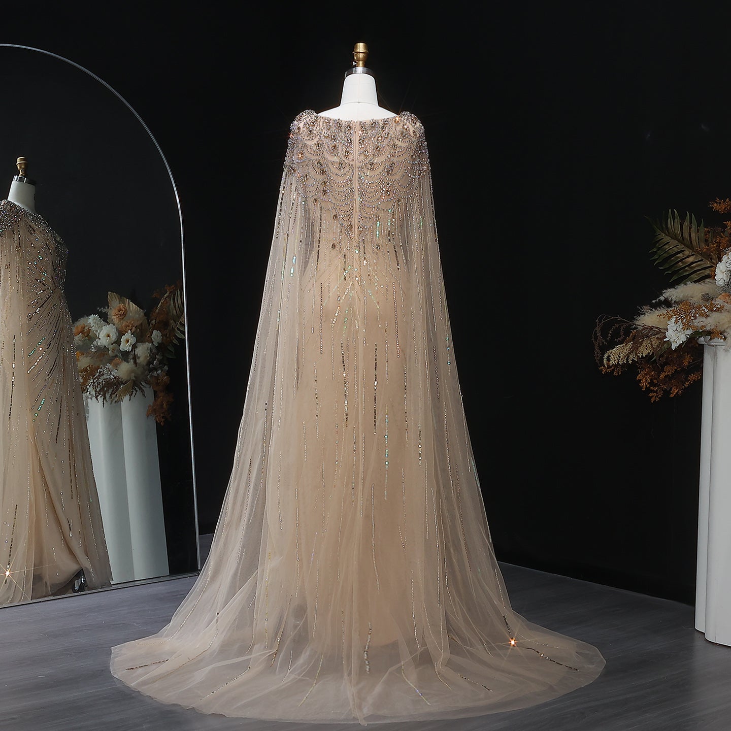 Luxury Crystal Lilac Evening Dress with Cape Sleeves SS549