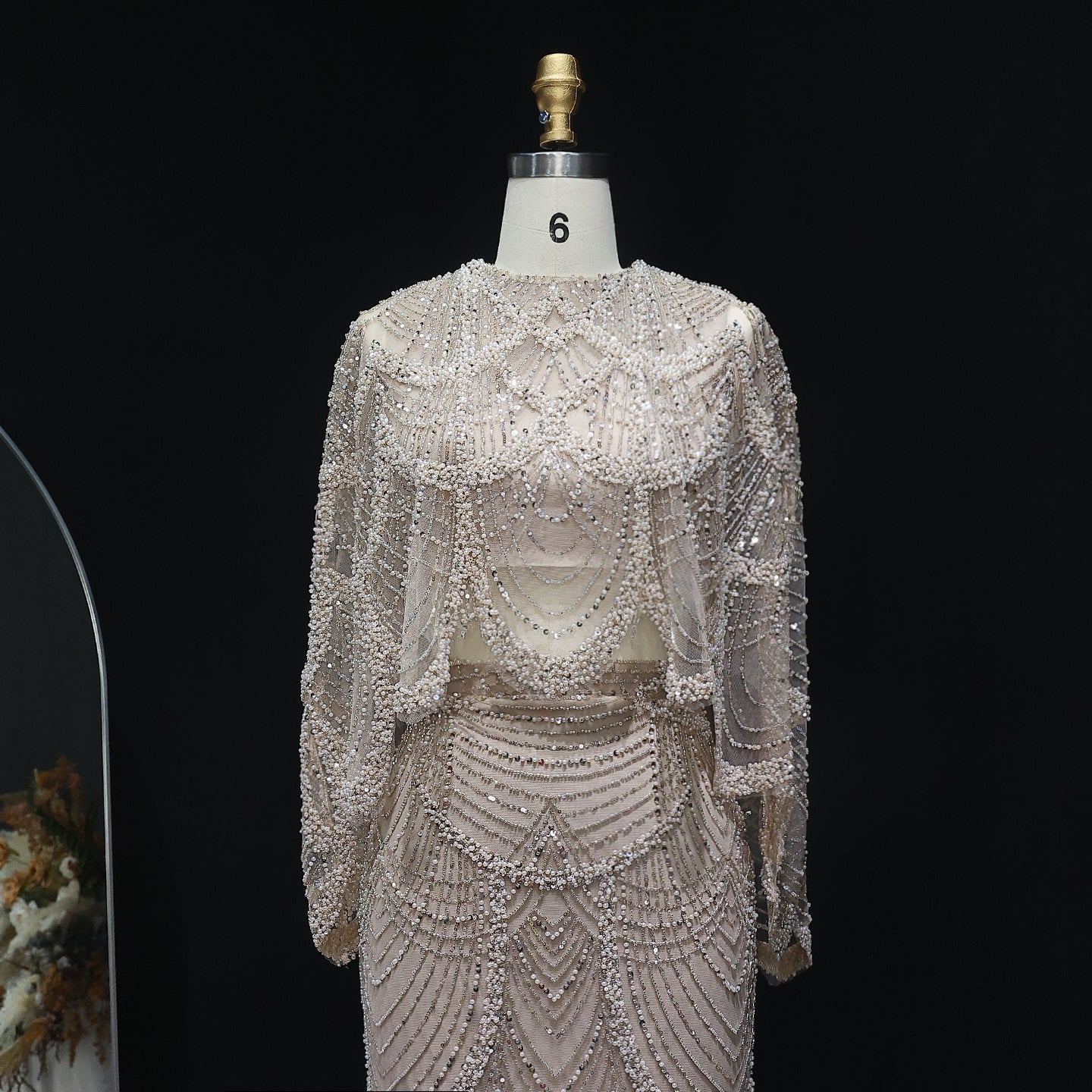 Luxury Beaded Nude Two Pieces Evening Dress SS646