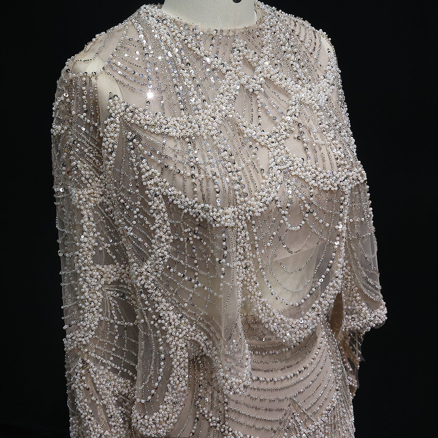 Luxury Beaded Nude Two Pieces Evening Dress SS646