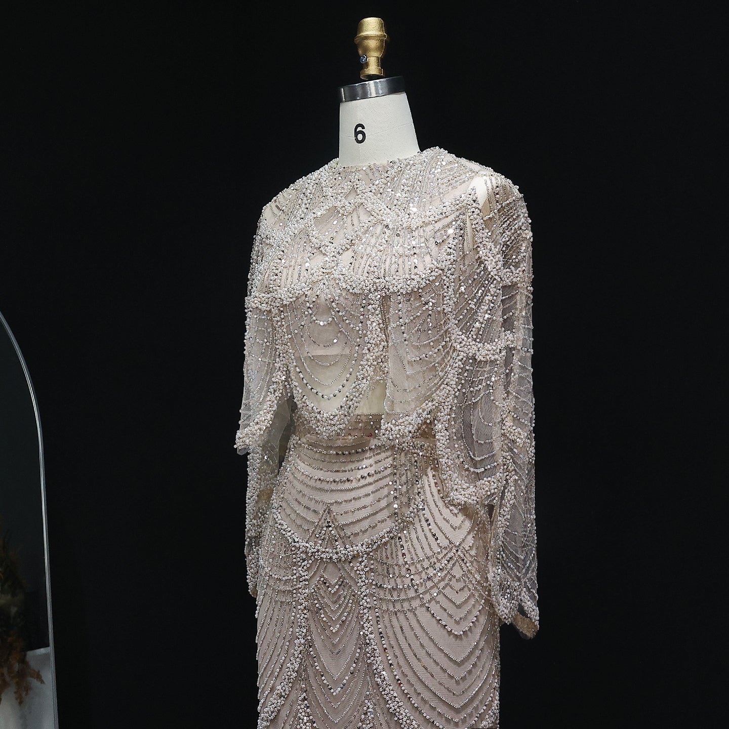 Luxury Beaded Nude Two Pieces Evening Dress SS646