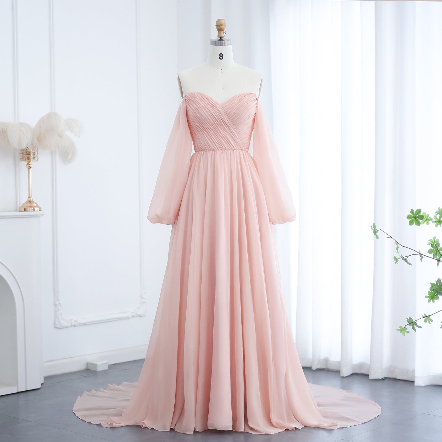 Elegant Off Shoulder White Chiffon Evening Dress SF360  Pink / US 16