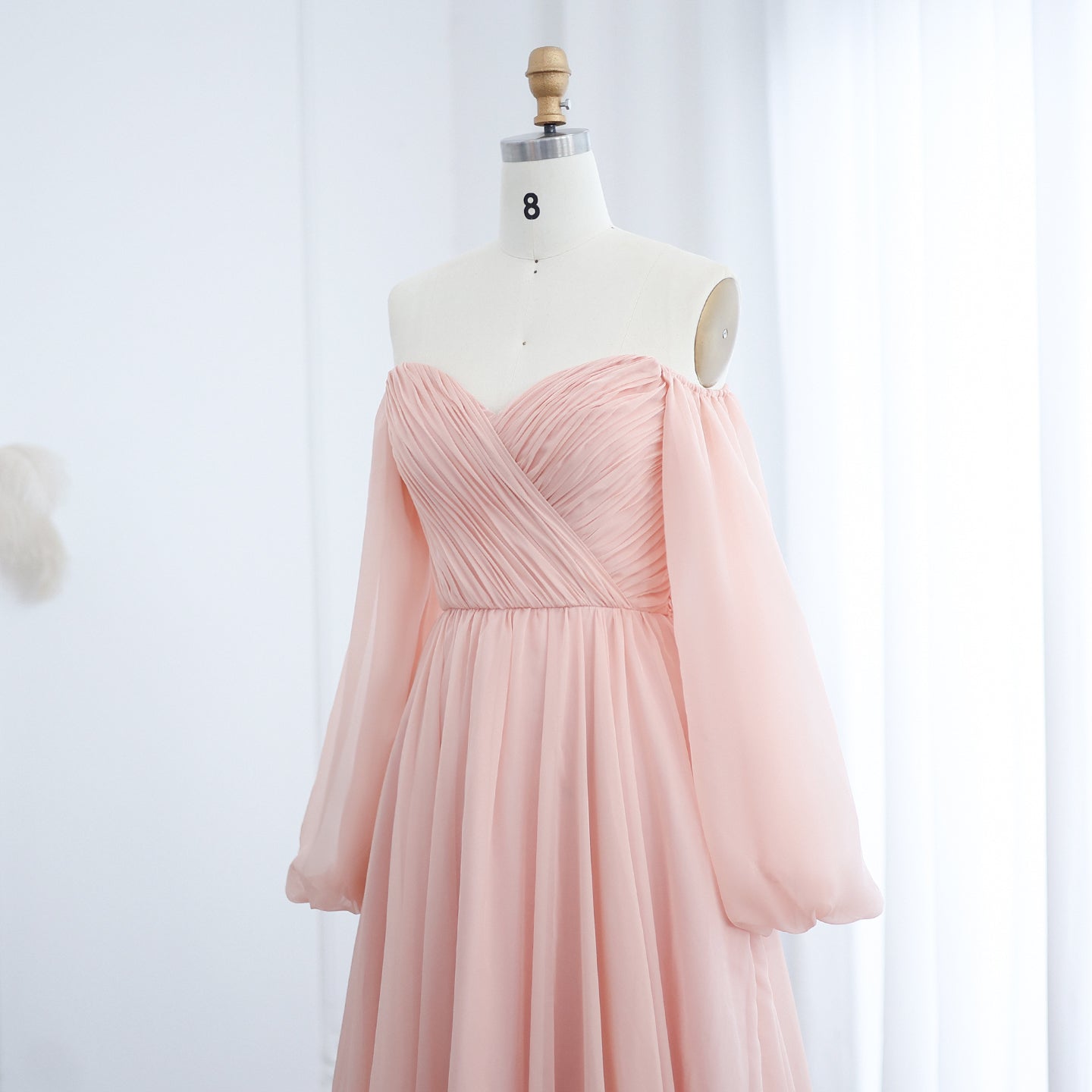 Elegant Off Shoulder White Chiffon Evening Dress SF360