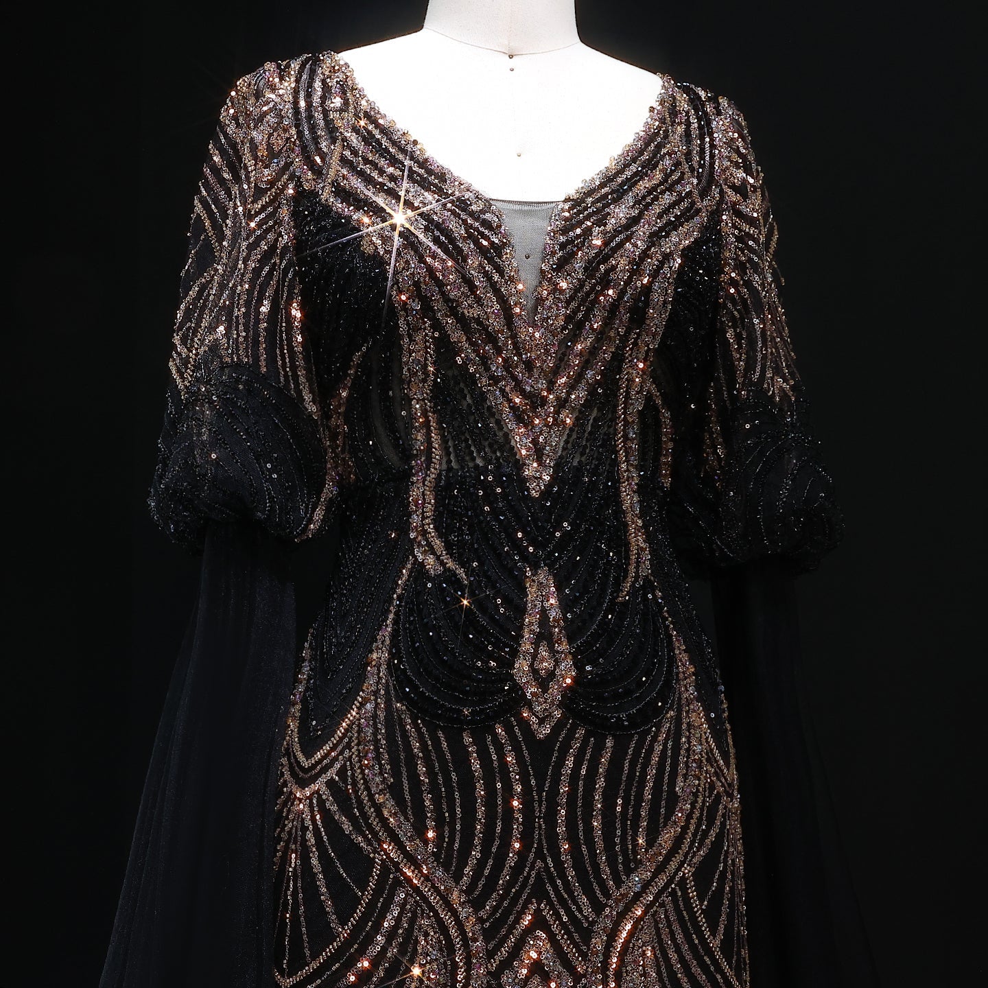 Stunning Blue Embellished Evening Dress with Flowing Sleeves SS038