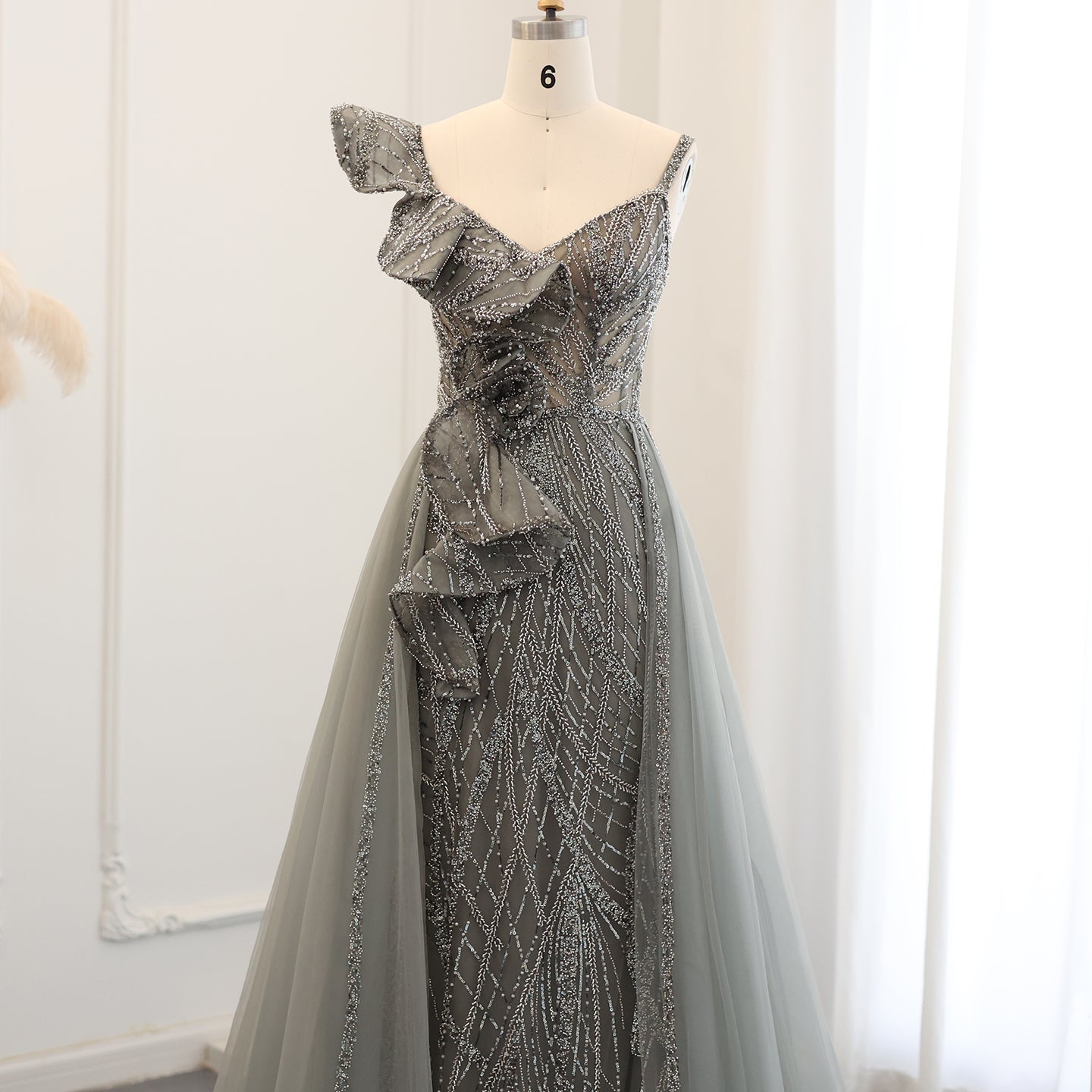 Elegant Spaghetti Blue Mermaid Evening Dress with Overskirt SS095