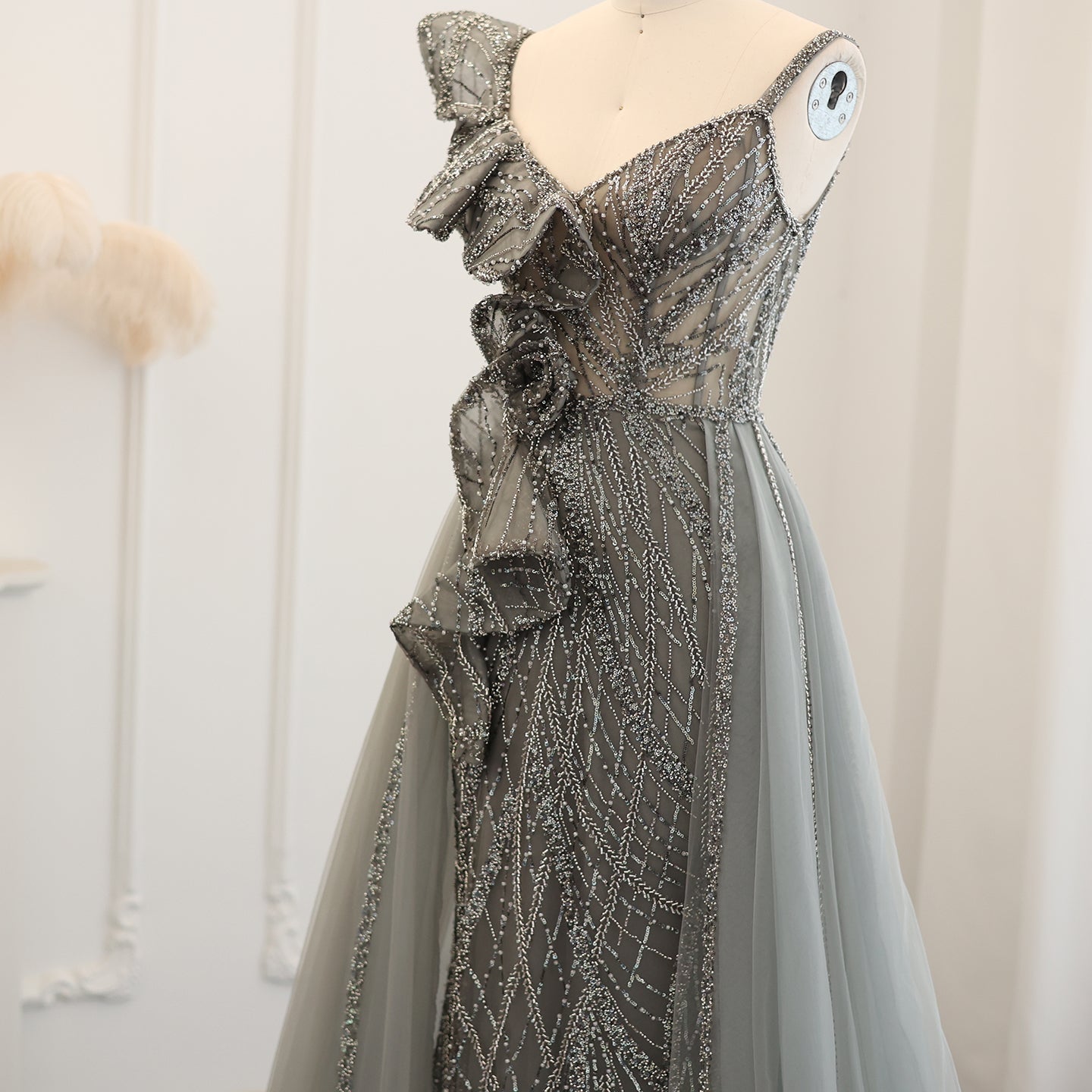 Elegant Spaghetti Blue Mermaid Evening Dress with Overskirt SS095