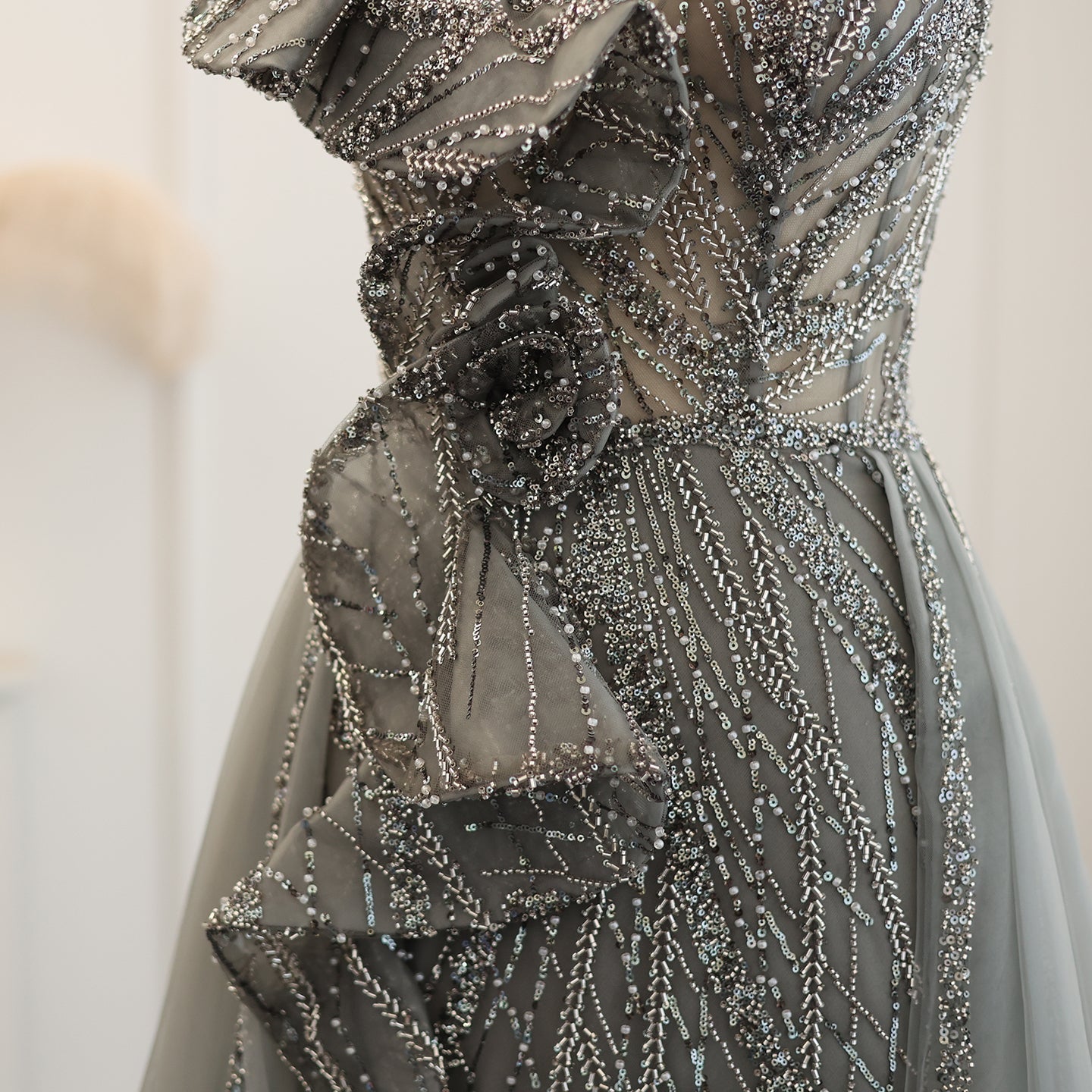 Elegant Spaghetti Blue Mermaid Evening Dress with Overskirt SS095