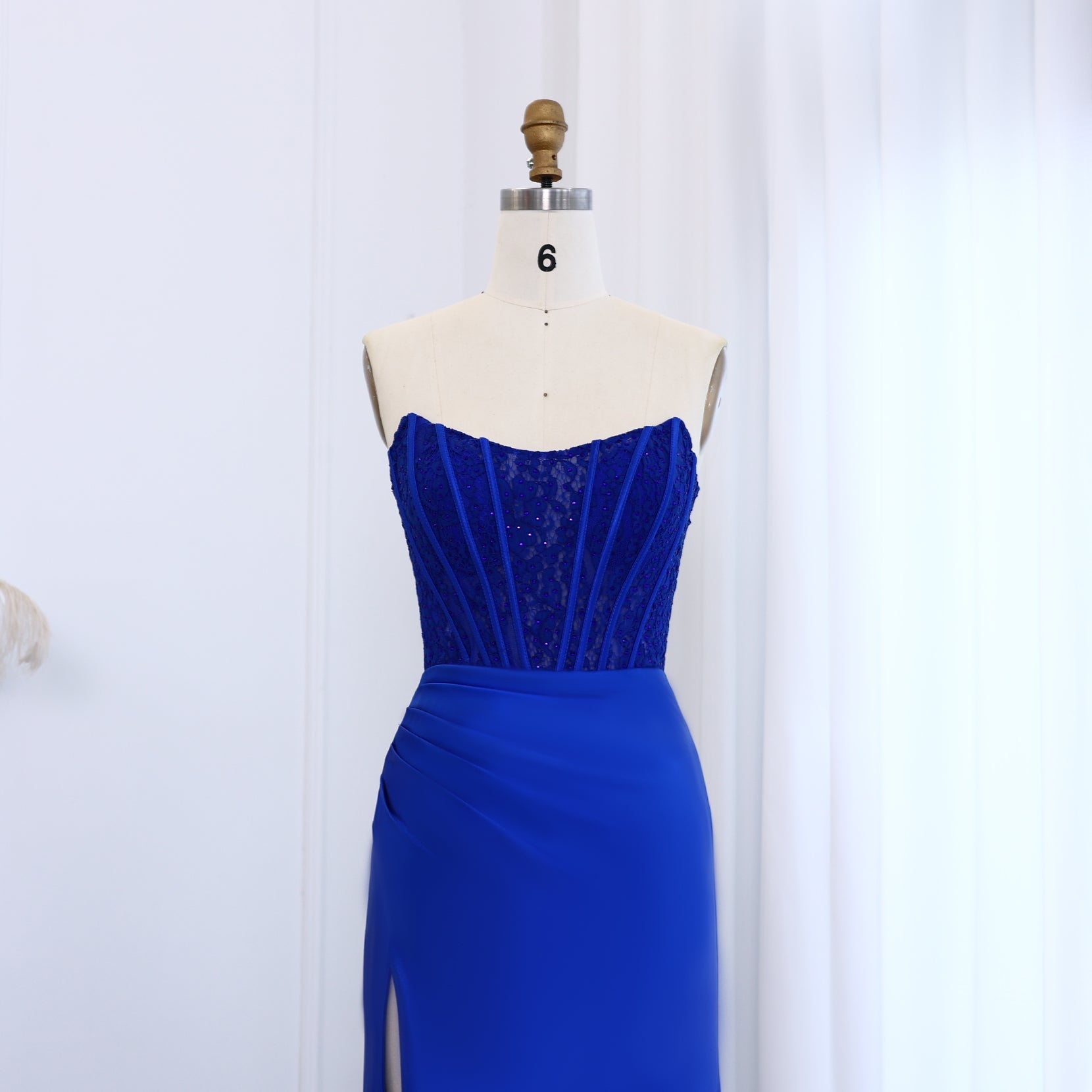Stunning Royal blue Sleeveless Beaded Mermaid Prom Dress with Slit