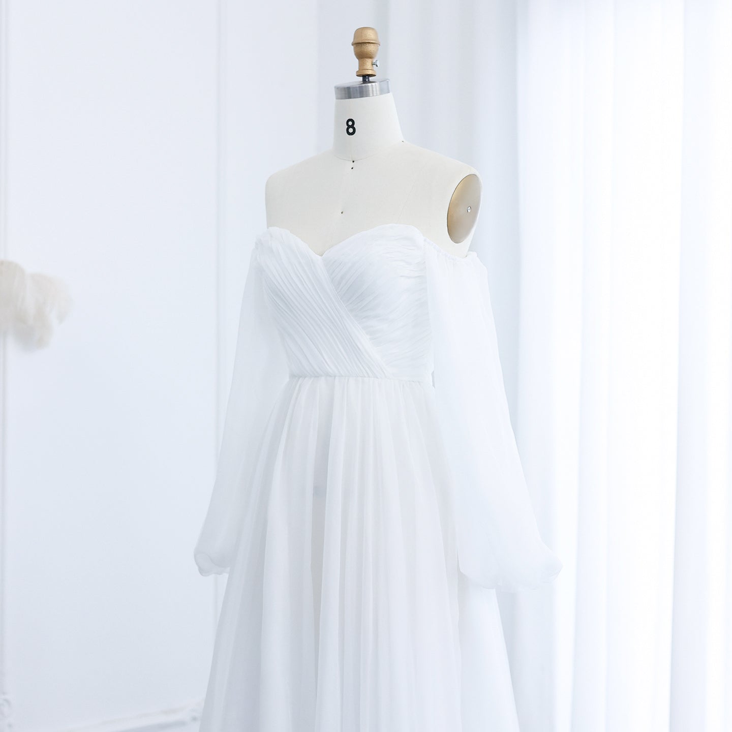 Elegant Off Shoulder White Chiffon Evening Dress SF360