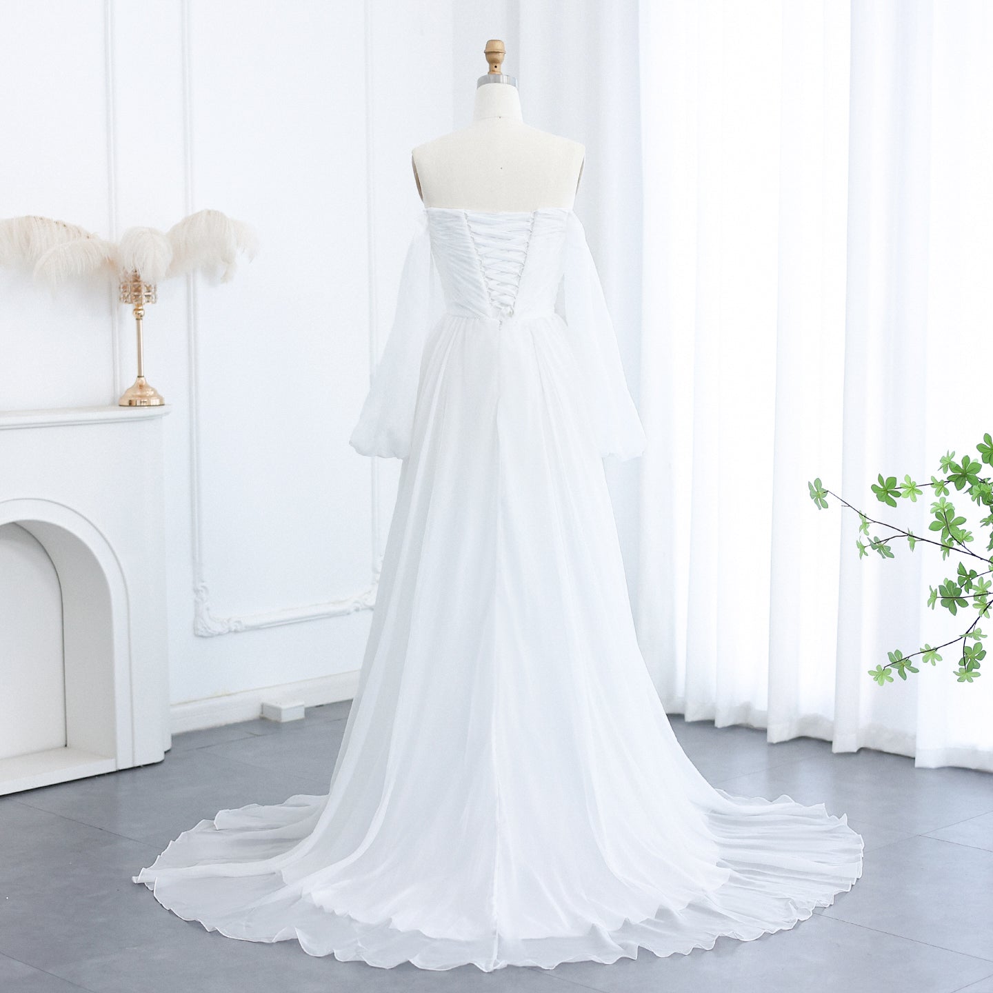Elegant Off Shoulder White Chiffon Evening Dress SF360