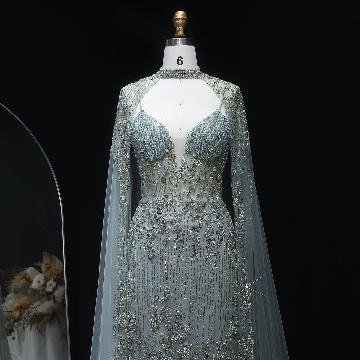 Sparkling Pink Evening Dress with Cape Sleeves SS142