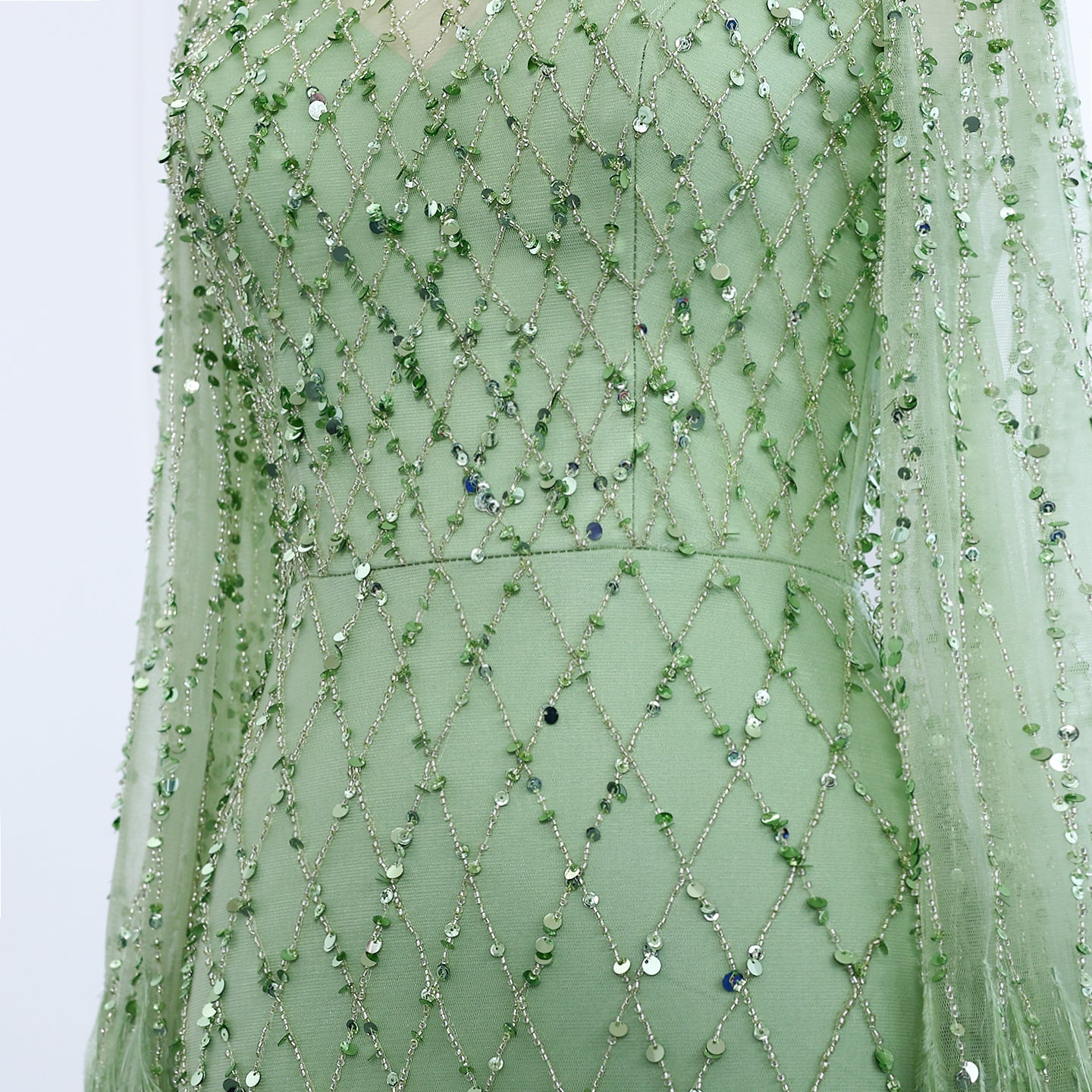 Luxury Feathers Long Sleeves High Neck Evening Dress SS144