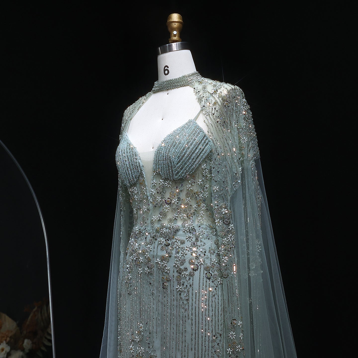 Sparkling Pink Evening Dress with Cape Sleeves SS142