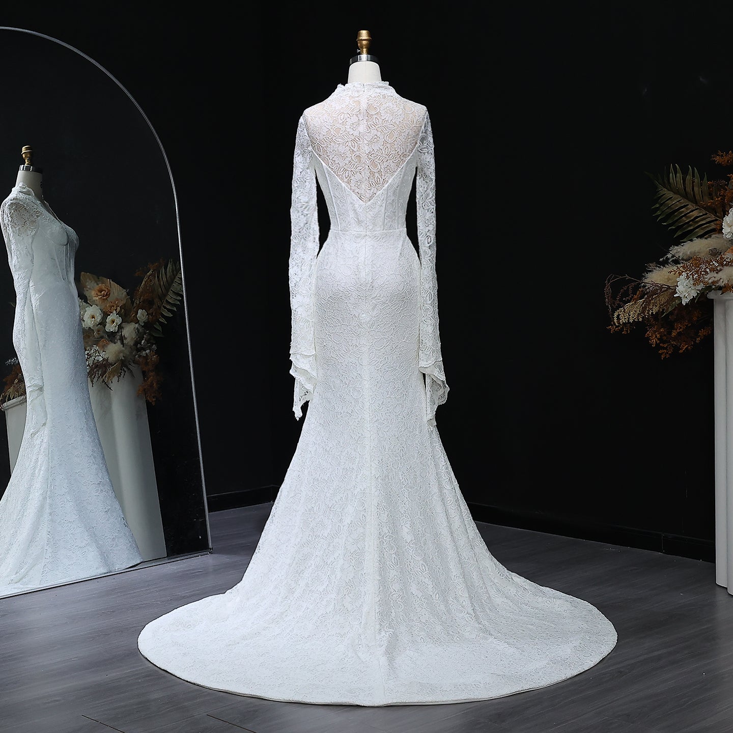 Elegant White Lace Long Sleeve Evening Dress SF122