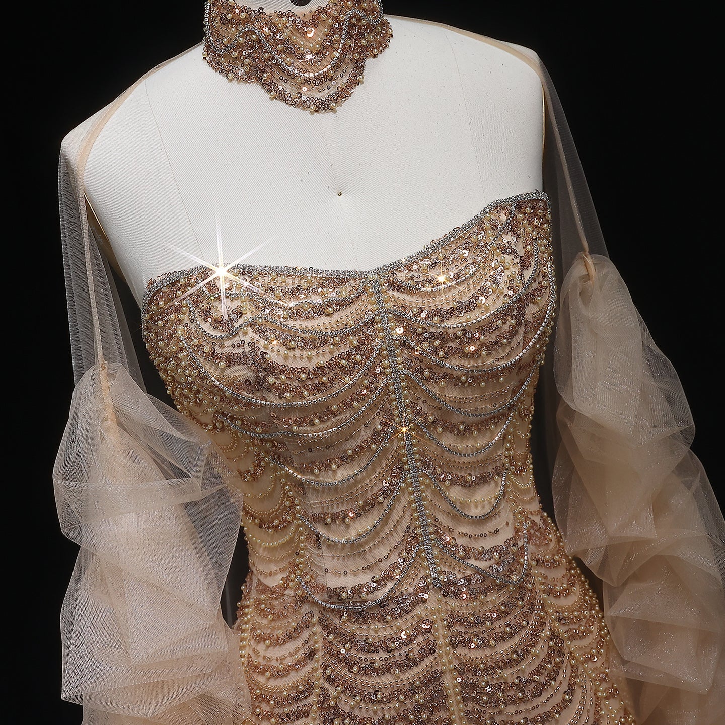 Luxury Beading Tassel Evening Dress with Cape Sleeves SS535