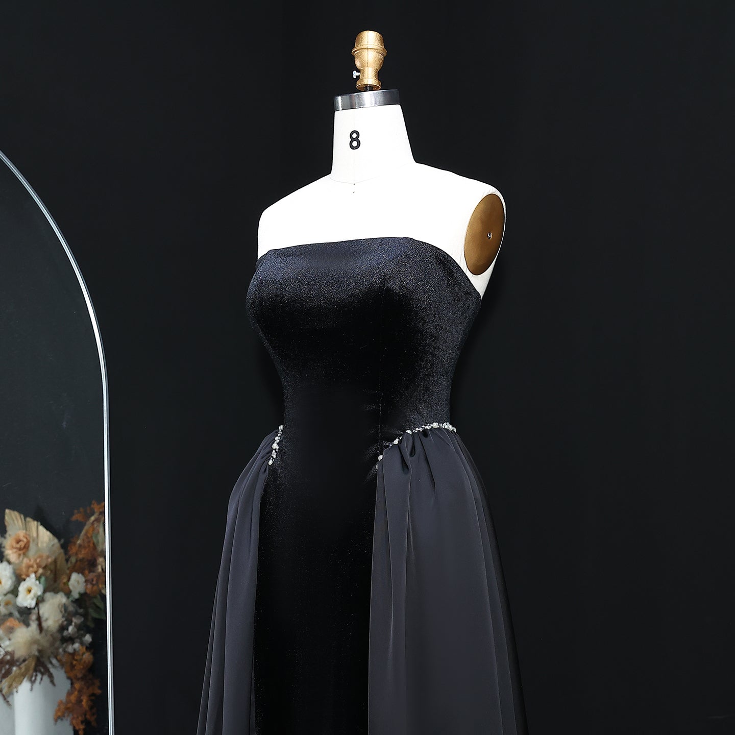 Elegant Black Strapless Evening Dress SF534