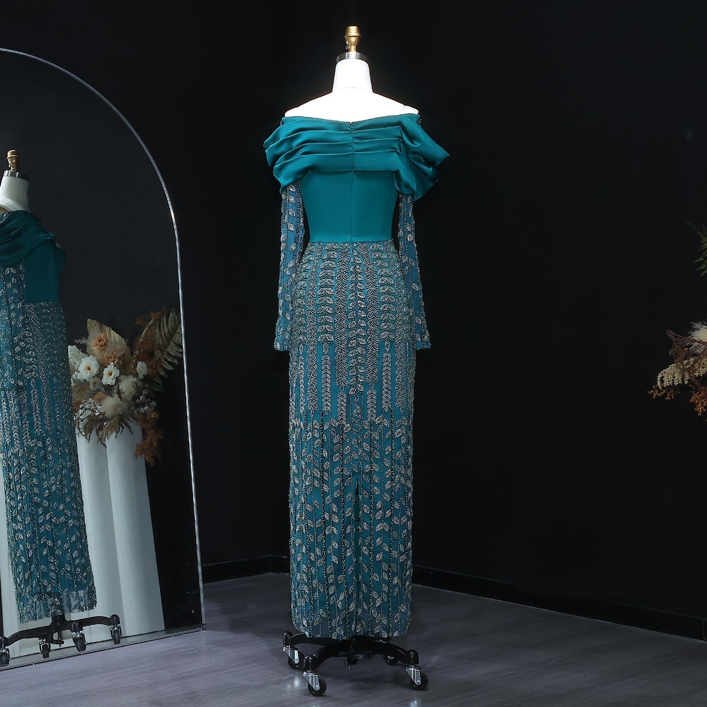 Elegant Off Shoulder Long Sleeves Evening Dress SS695  Blue / US 18