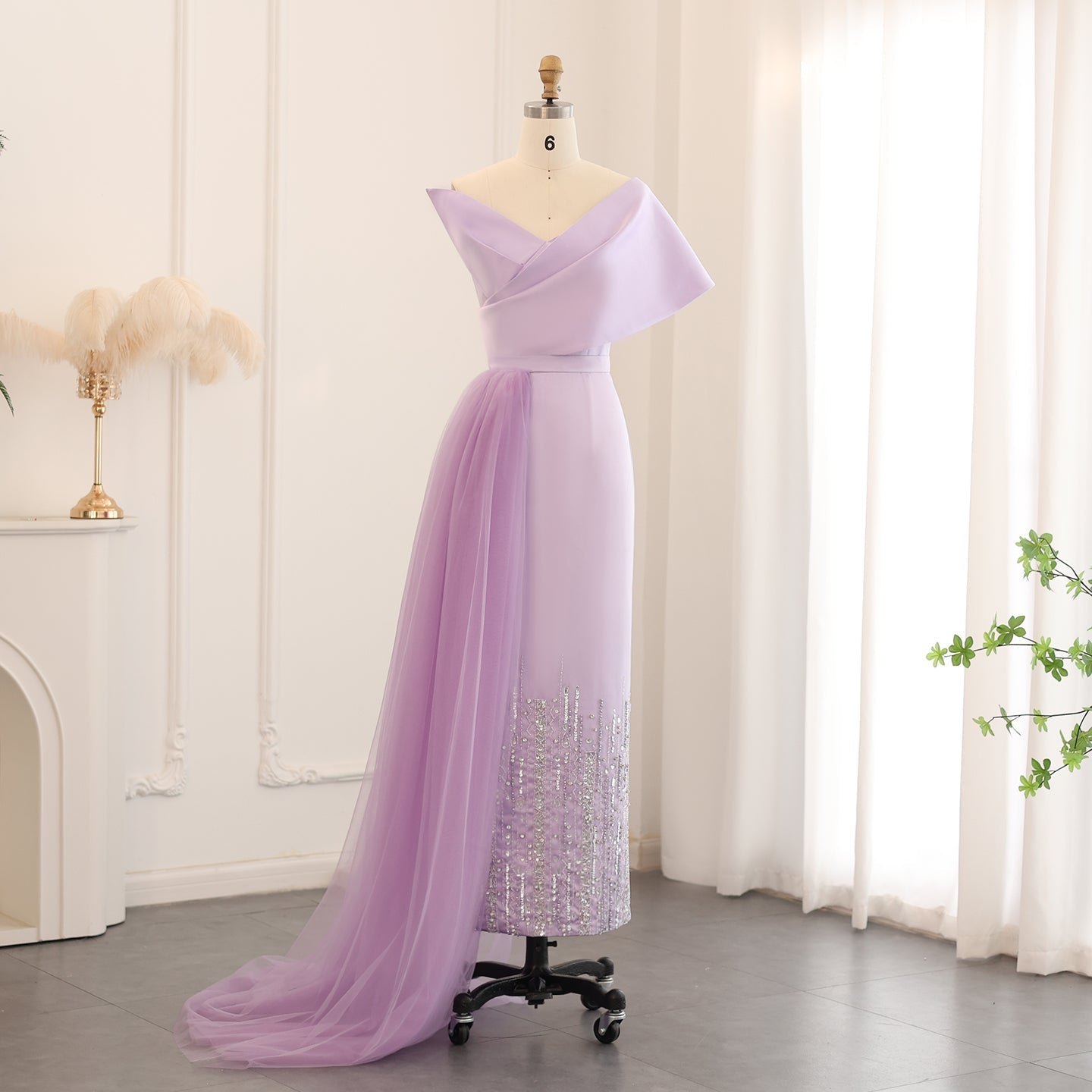 Luxury Lilac One Shoulder Evening Dress with Overskirt SS405  Lilac / US 18