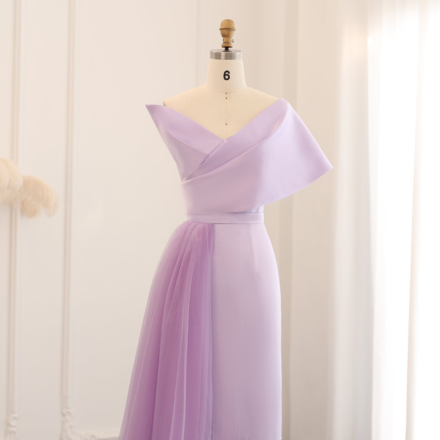 Luxury Lilac One Shoulder Evening Dress with Overskirt SS405