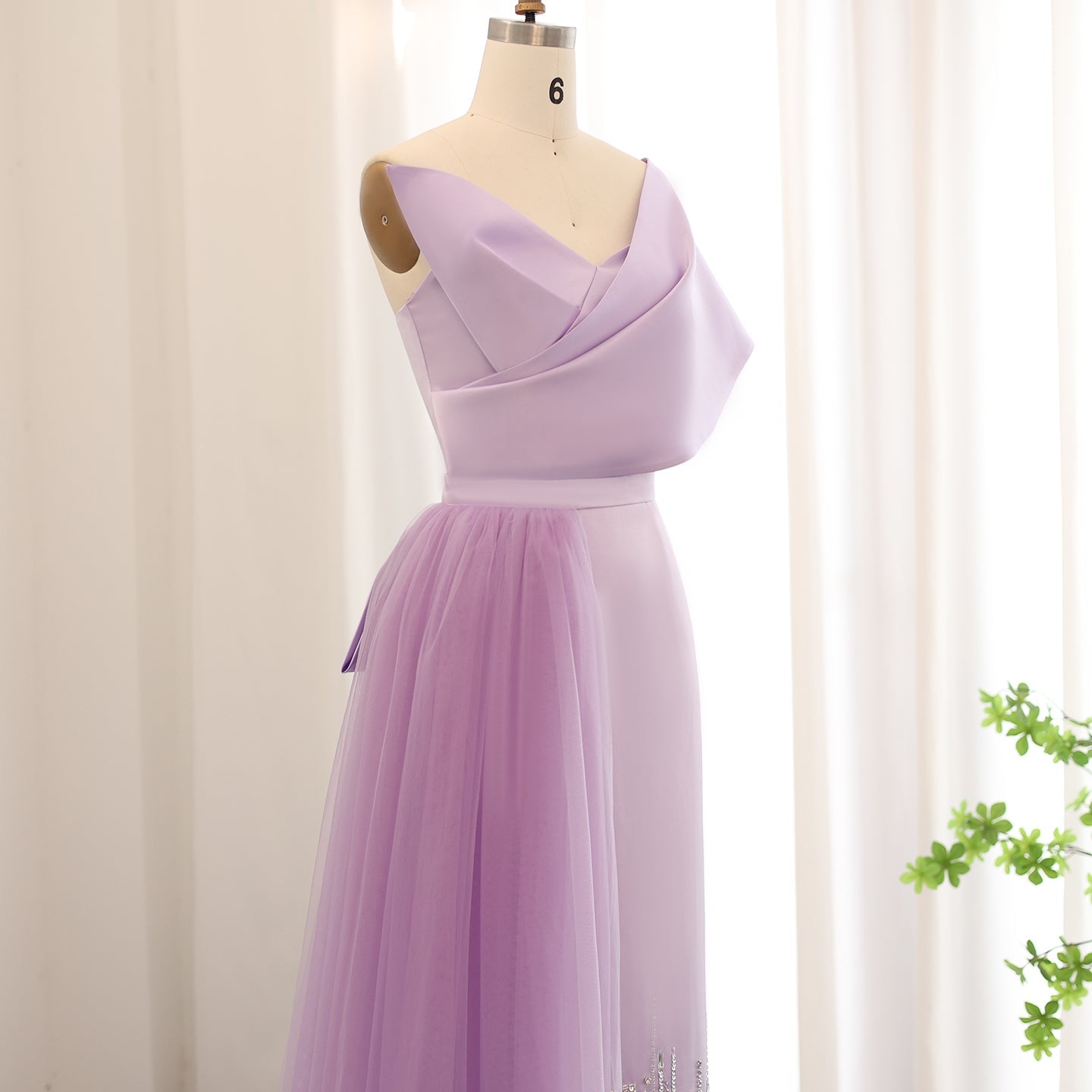 Luxury Lilac One Shoulder Evening Dress with Overskirt SS405